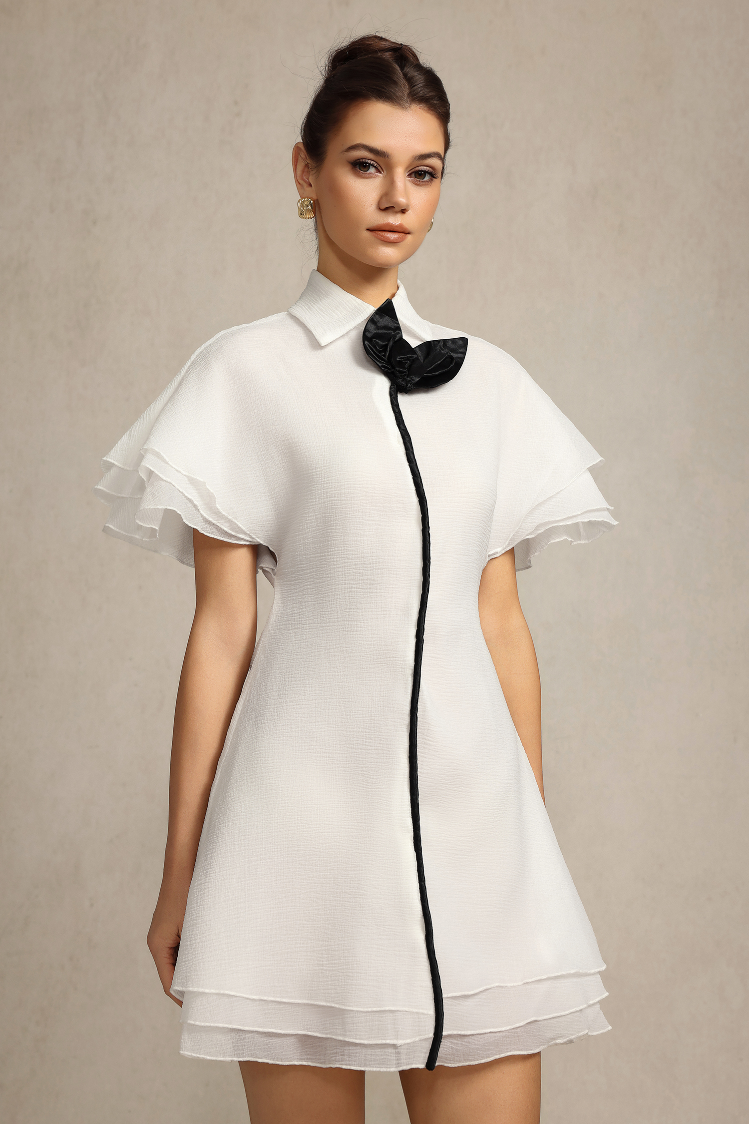 Nancy Short Sleeves Flowers Mini Dress