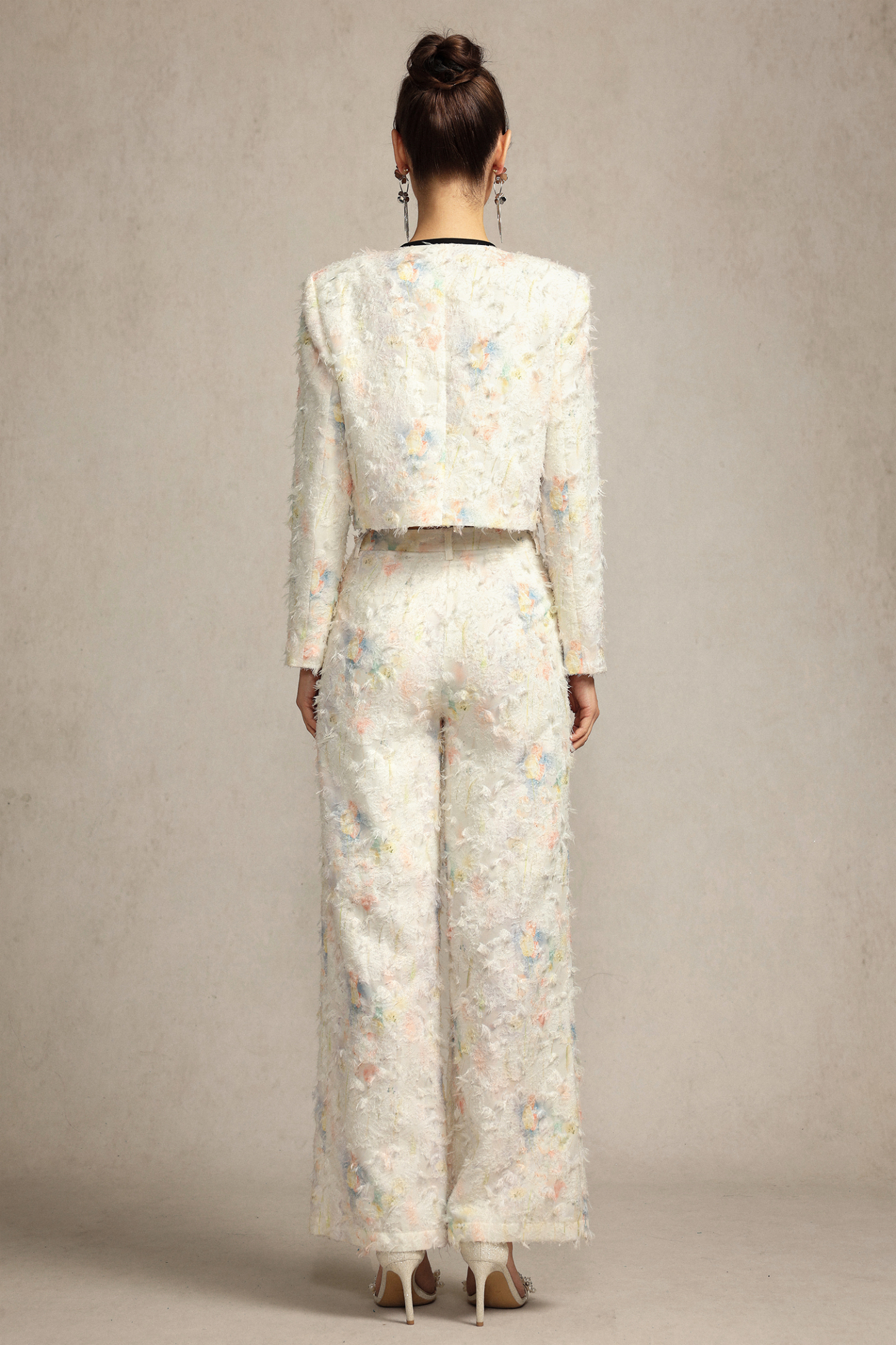 Sarna Round Neck Bowknot Printed Top And Pants Two-Piece Set