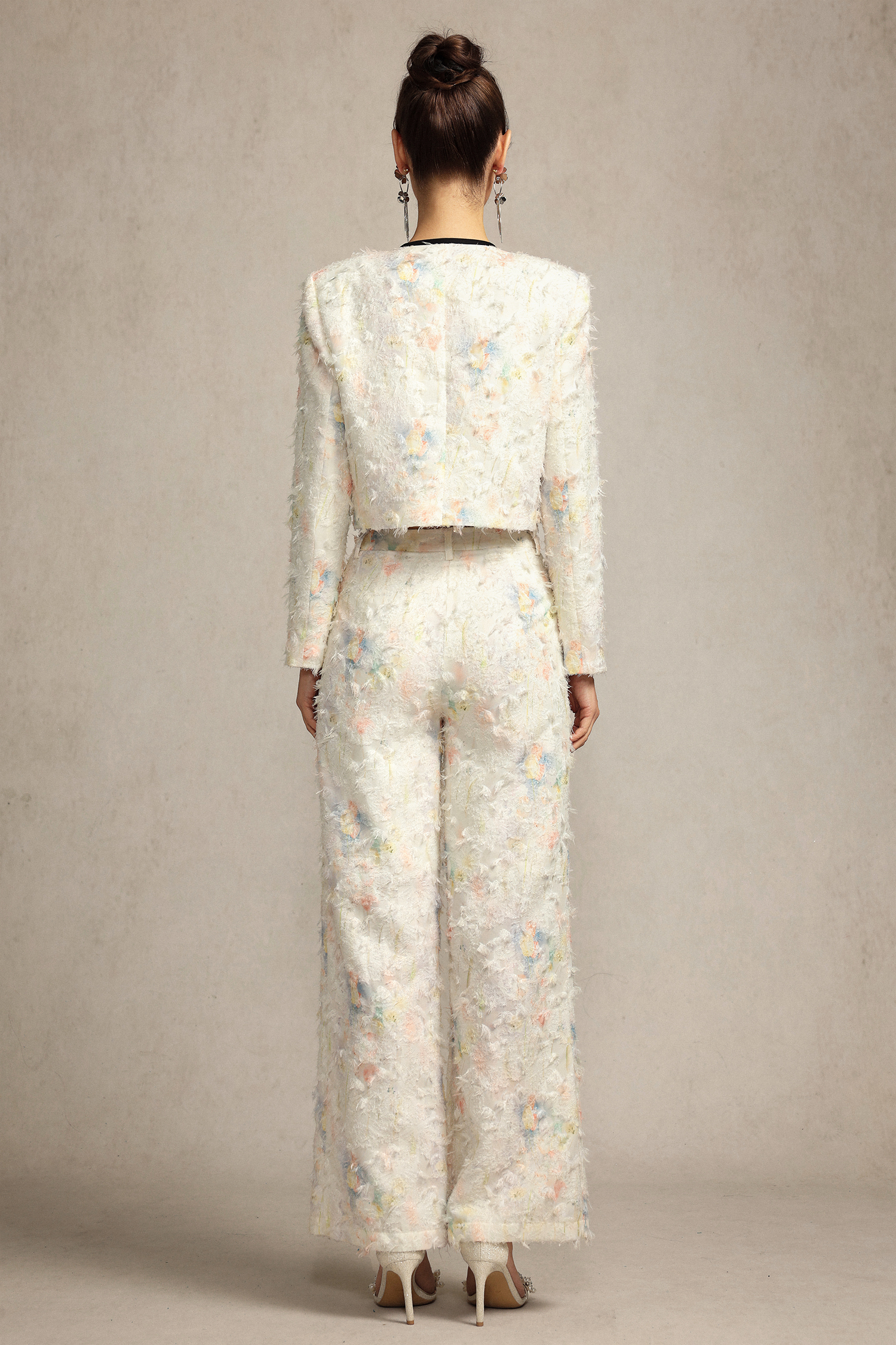 Sarna Round Neck Bowknot Printed Top And Pants Two-Piece Set