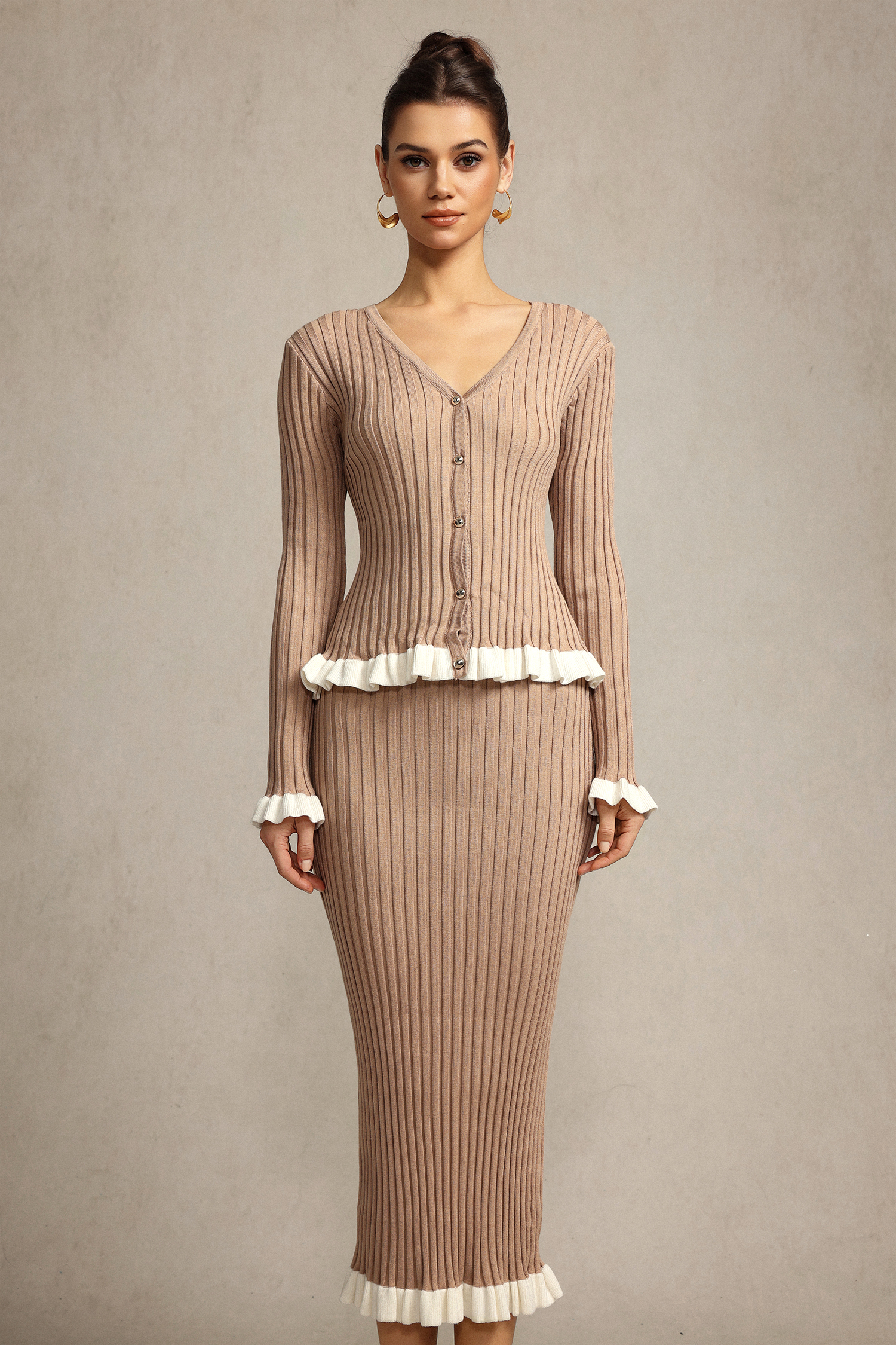 Saliya Long Sleeves Folds Top And Skirt Two-Piece Set