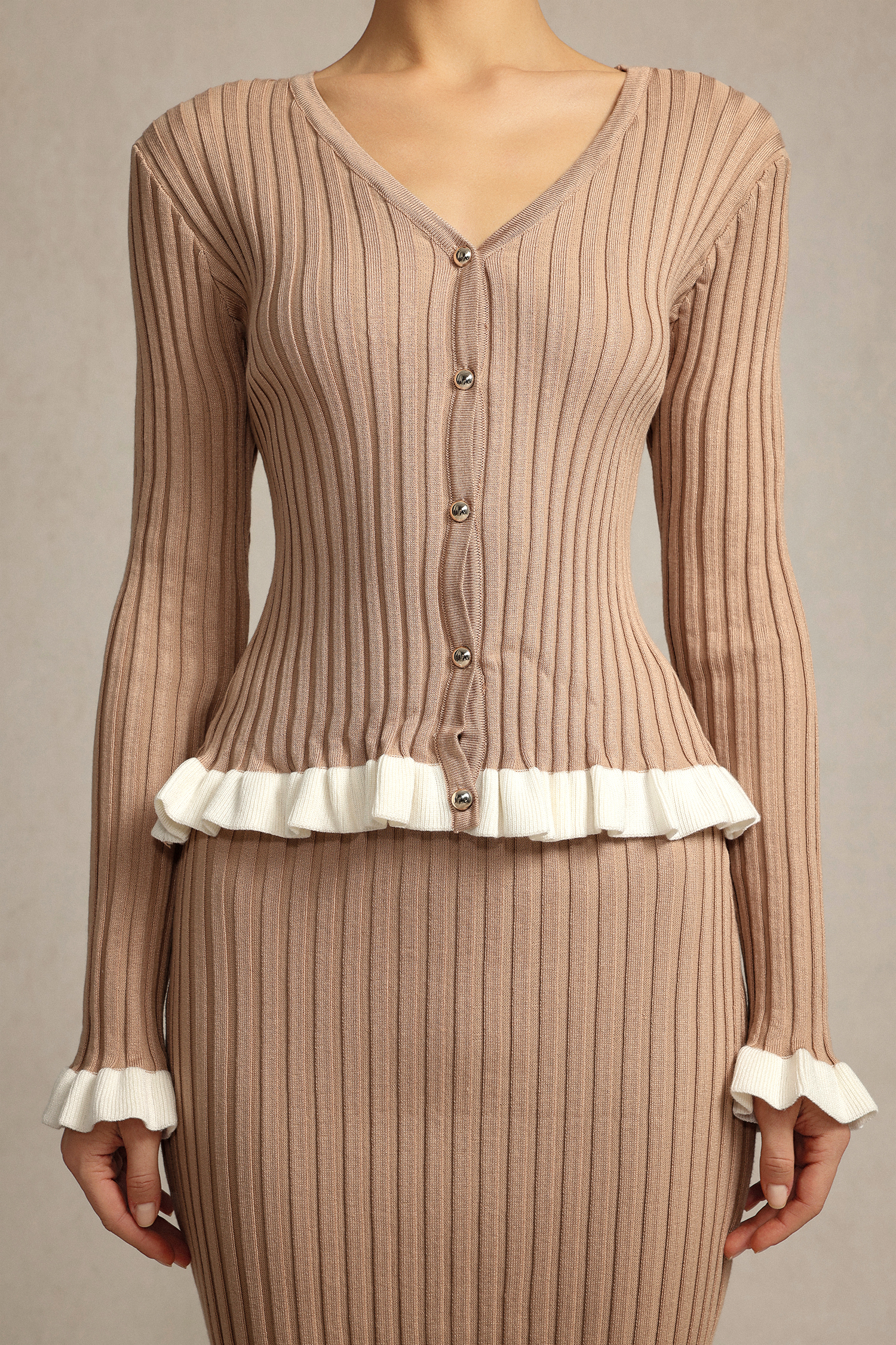 Saliya Long Sleeves Folds Top And Skirt Two-Piece Set