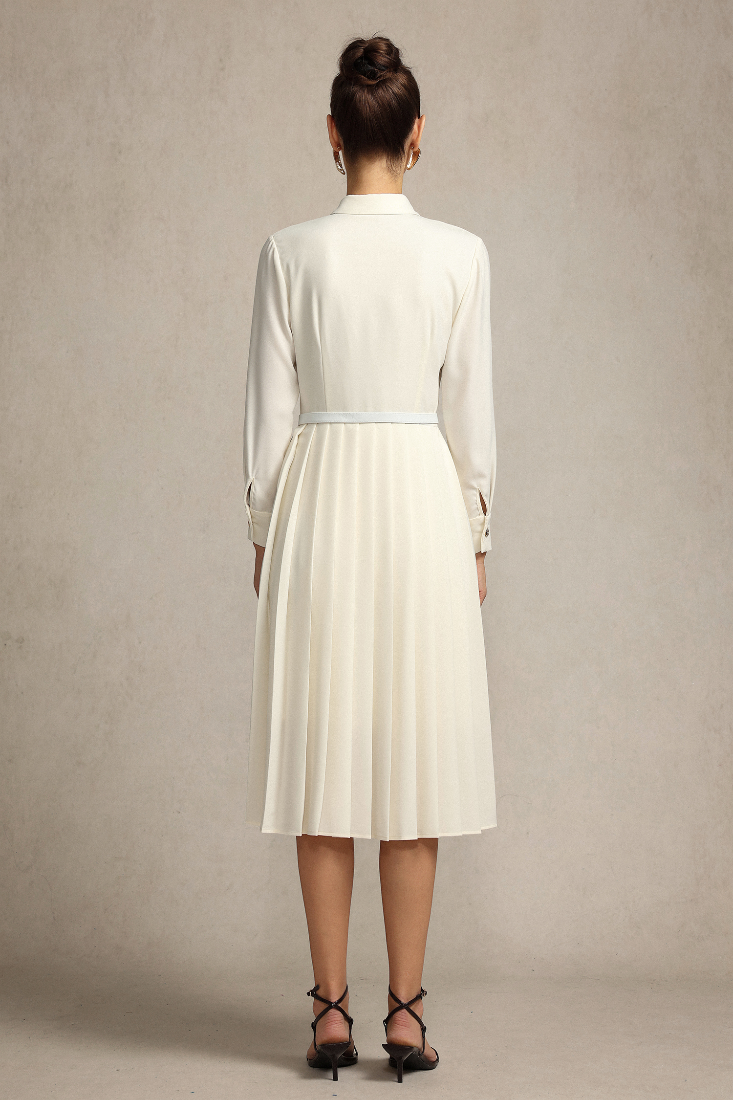 Jacaze Long Sleeves Folds Bowknot Streamer Midi Dress