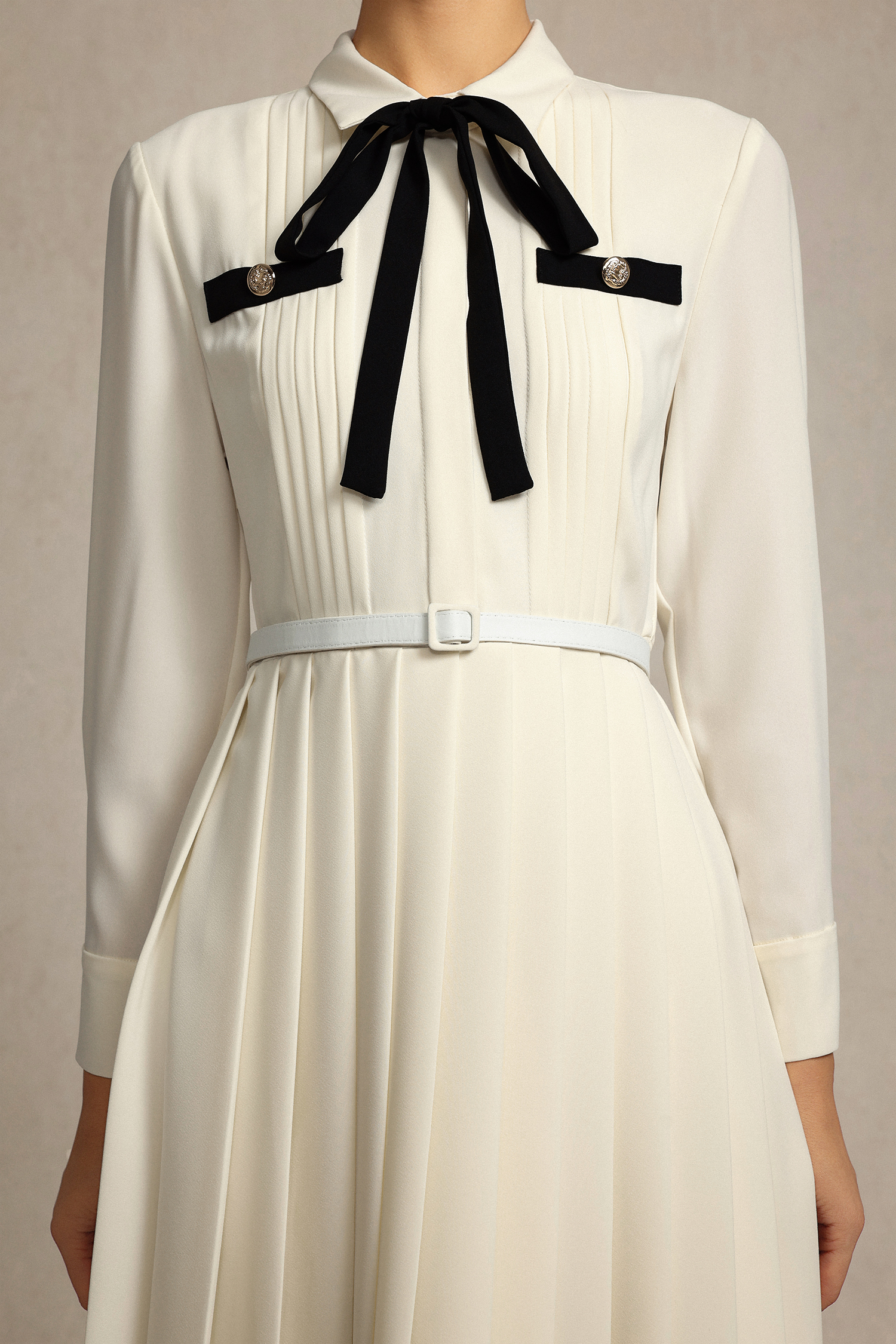 Jacaze Long Sleeves Folds Bowknot Streamer Midi Dress