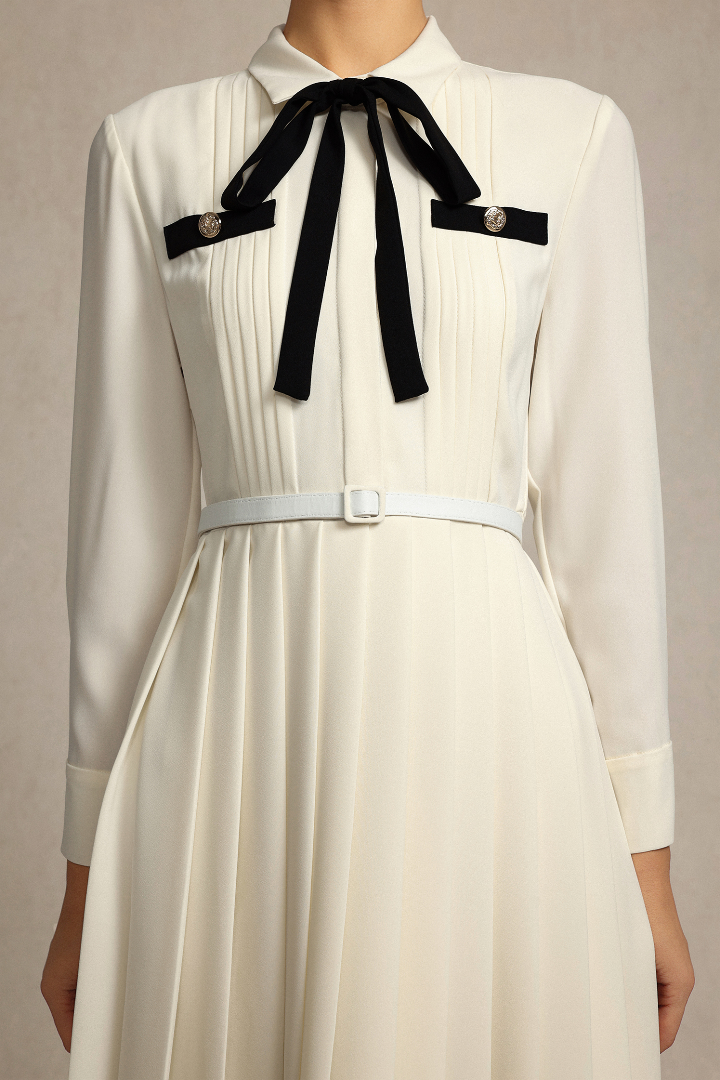 Jacaze Long Sleeves Folds Bowknot Streamer Midi Dress