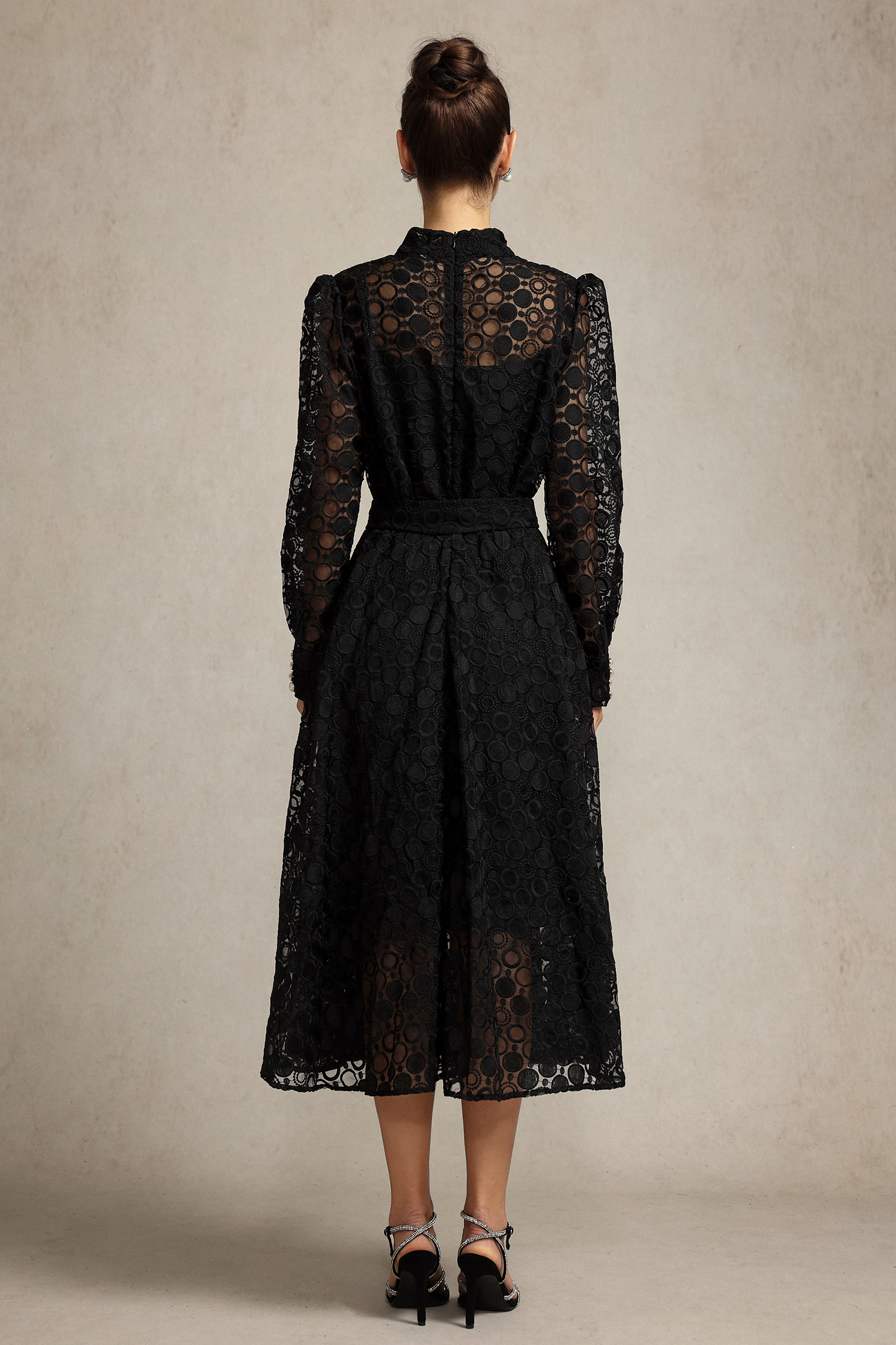 Hope Long Sleeves Lace Bowknot Midi Dress