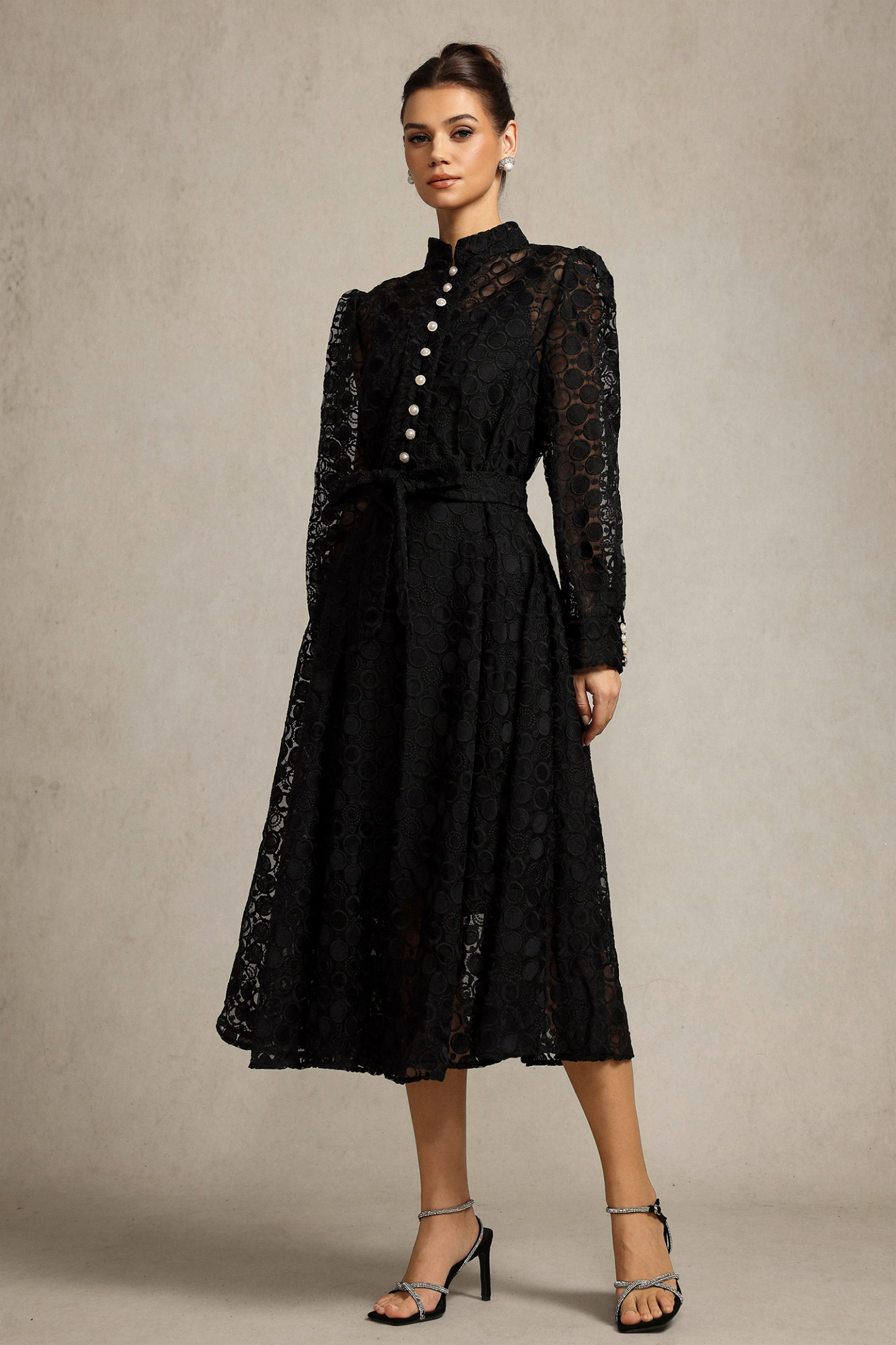 Hope Long Sleeves Lace Bowknot Midi Dress