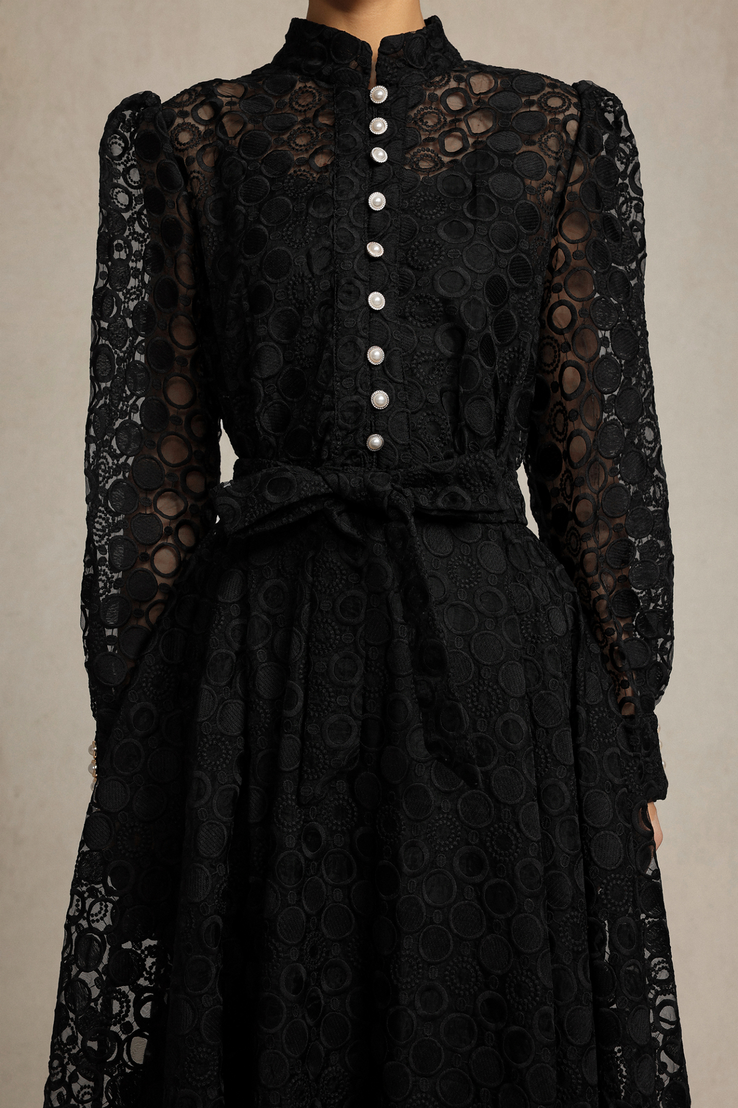 Hope Long Sleeves Lace Bowknot Midi Dress