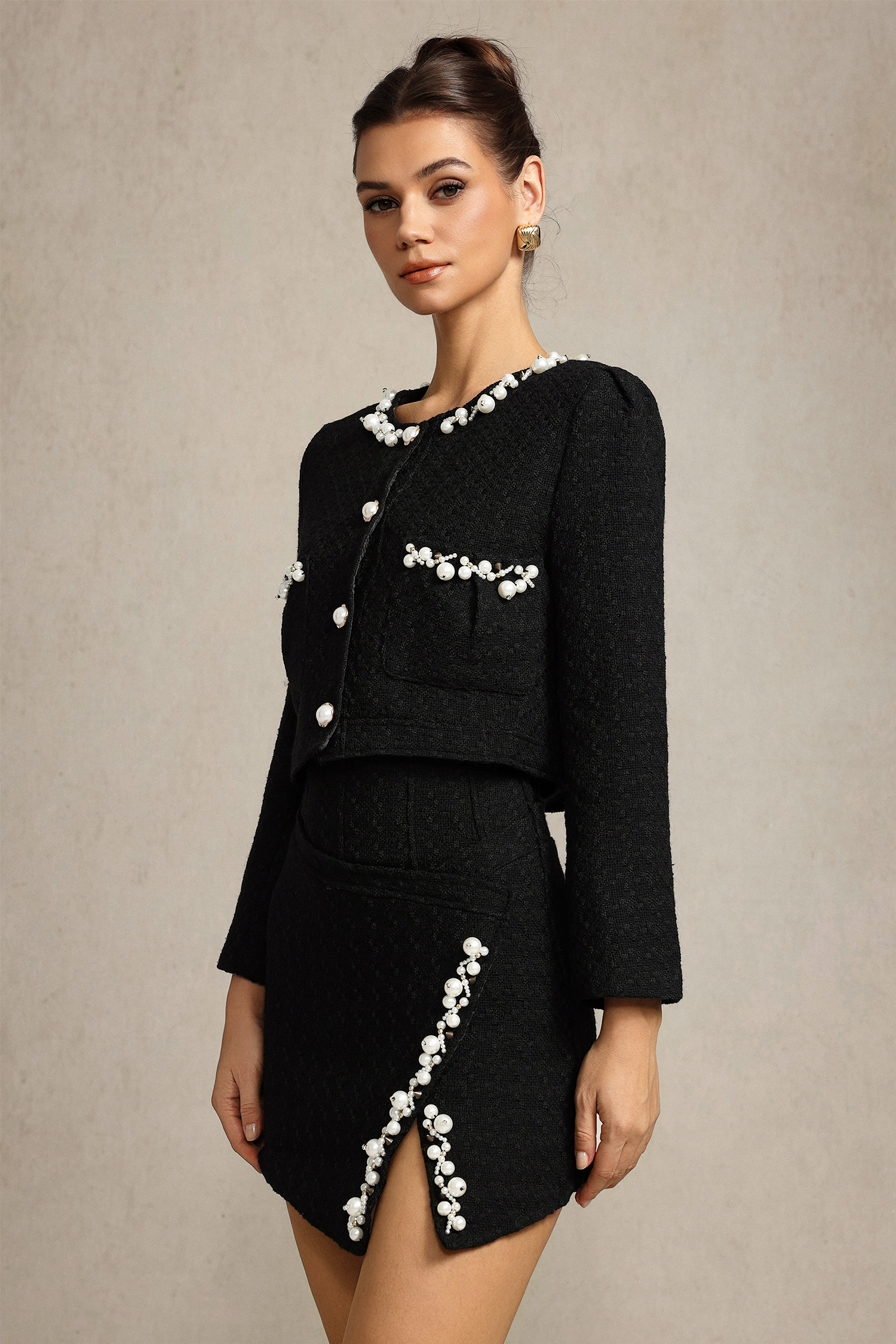 Wola Long Sleeves Pearl Top And Skirt Two-Piece Set – Bellabarnett