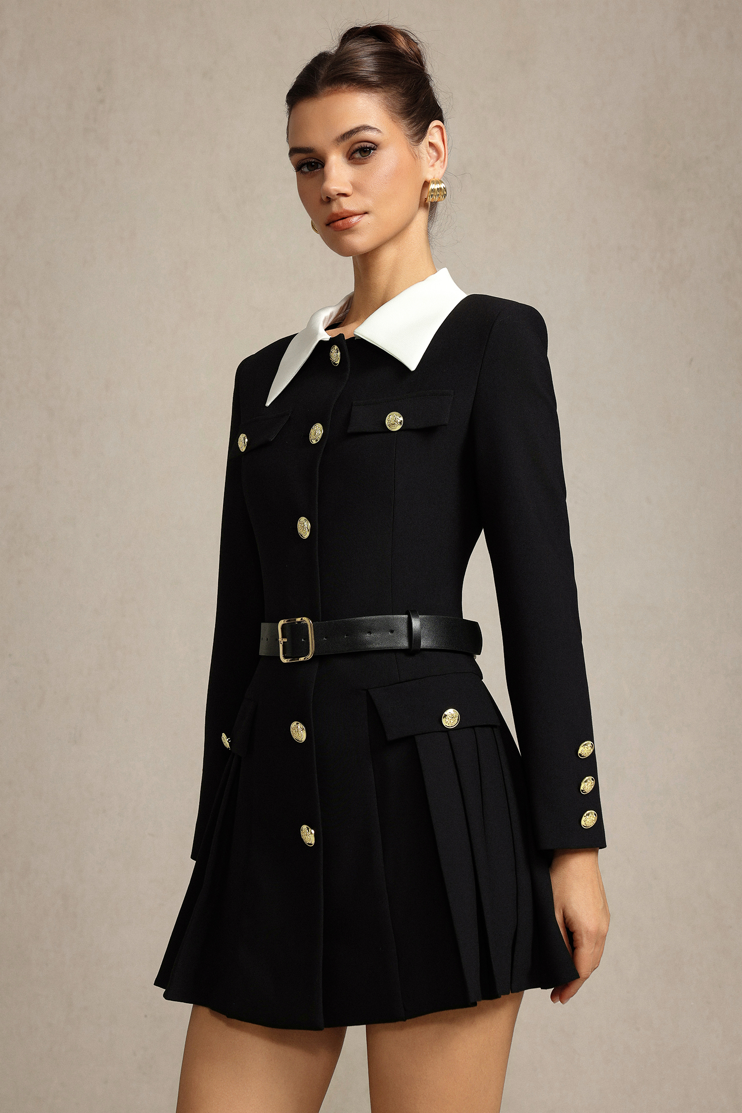 Persasy Lapel Long Sleeves Mini Dress