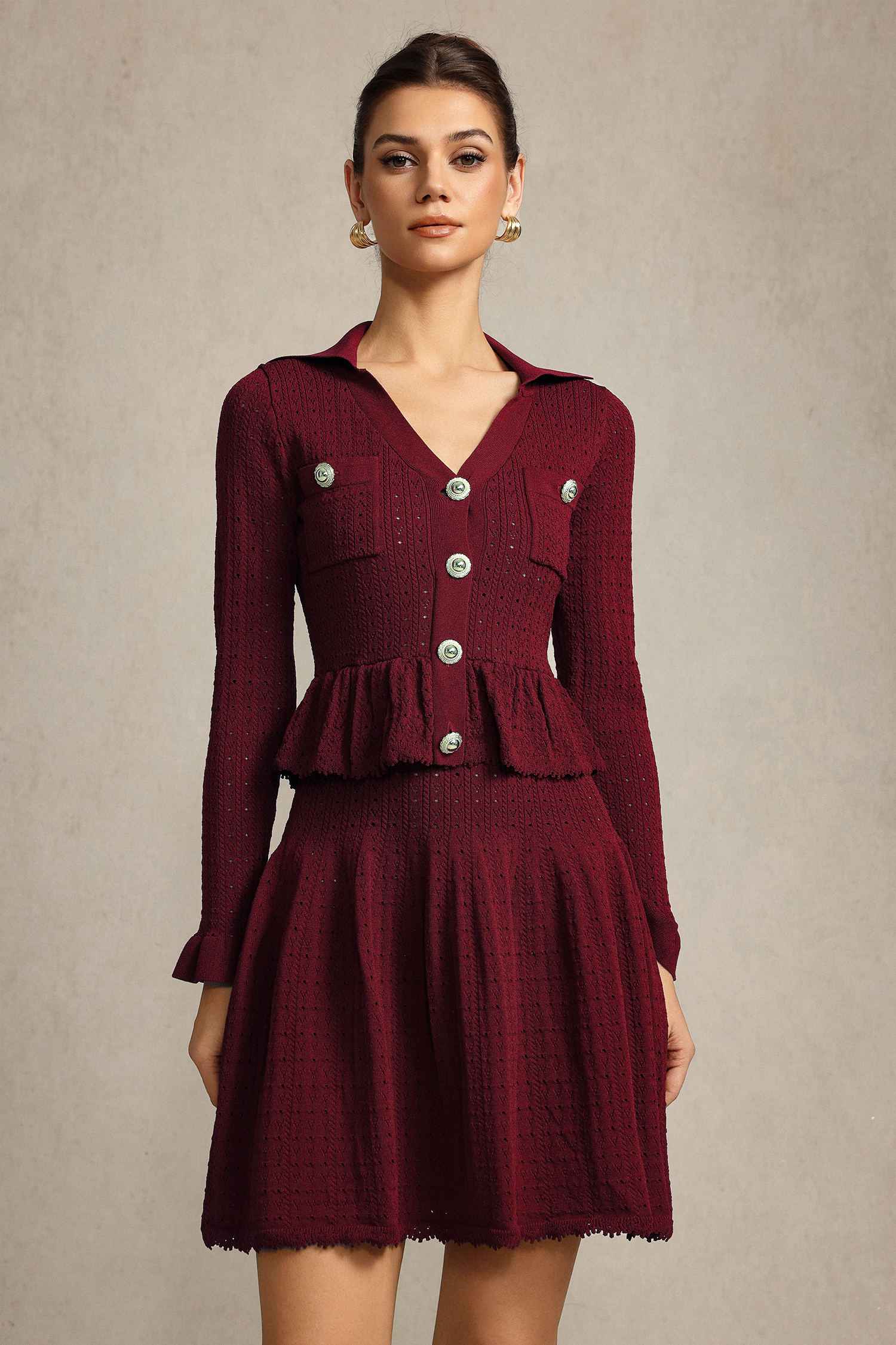 Tillie Long Sleeves Folds Red Mini Dress