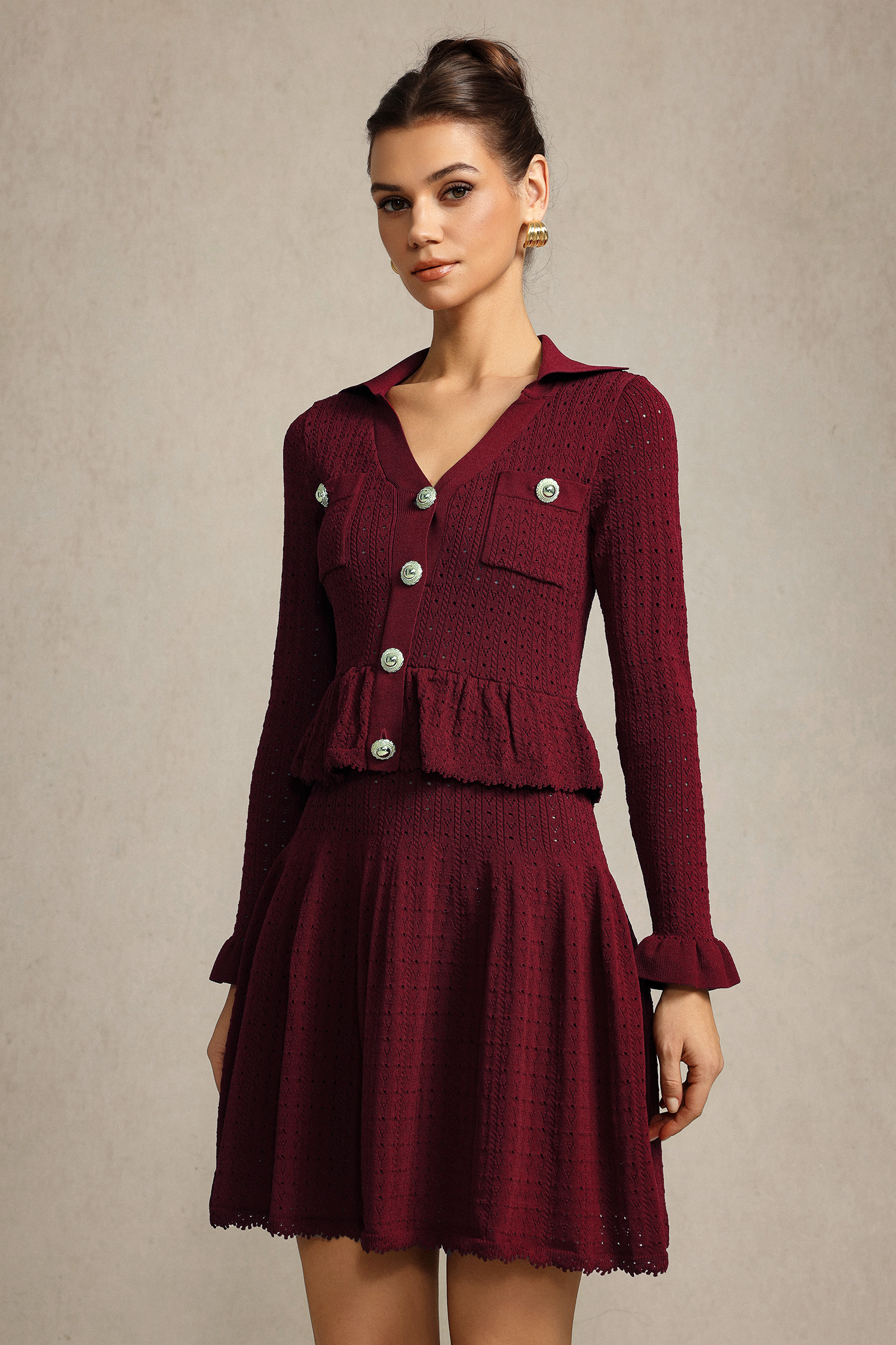 Tillie Long Sleeves Folds Red Mini Dress