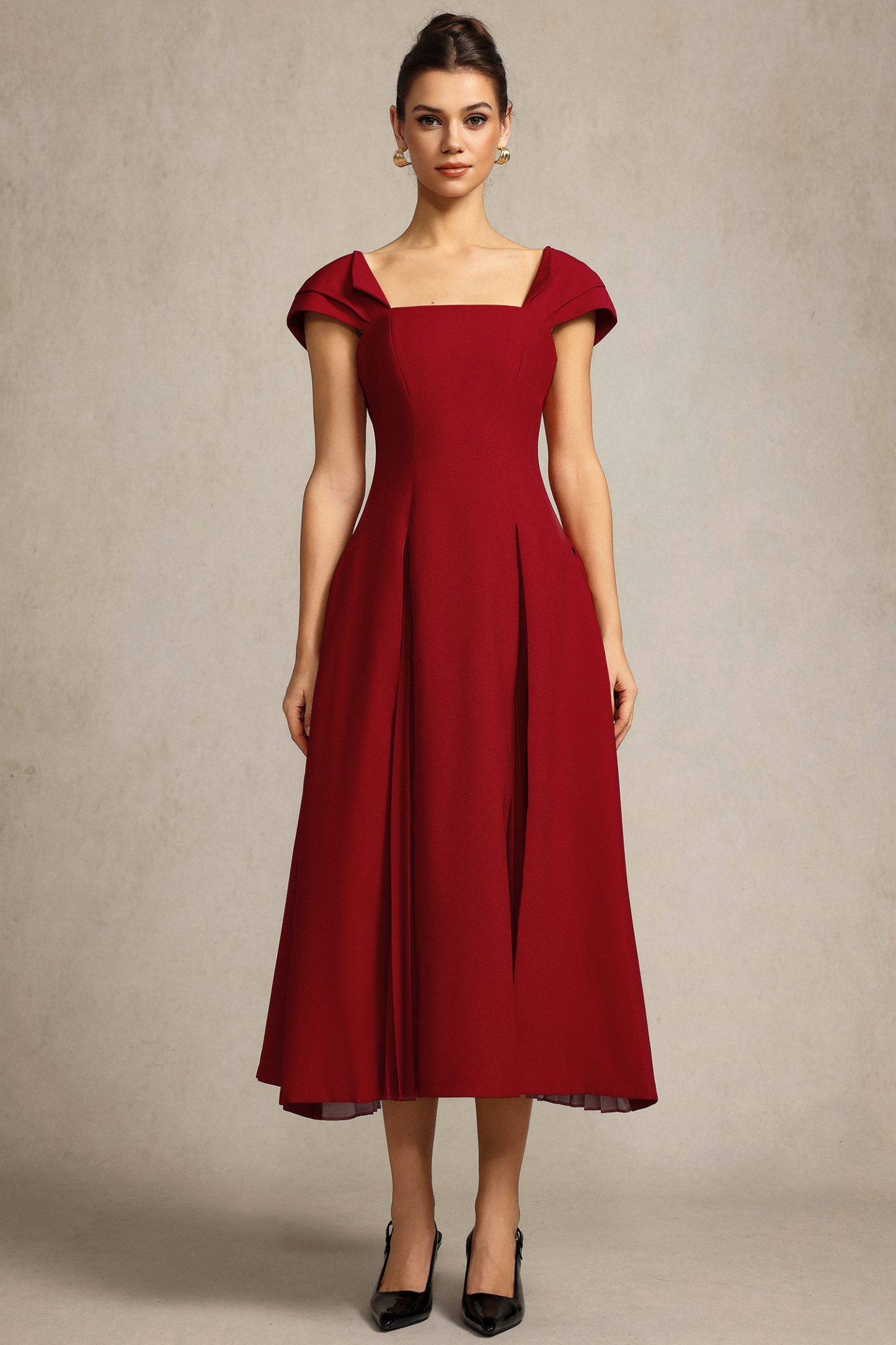 Erica Square Collar Folds Maxi Dress