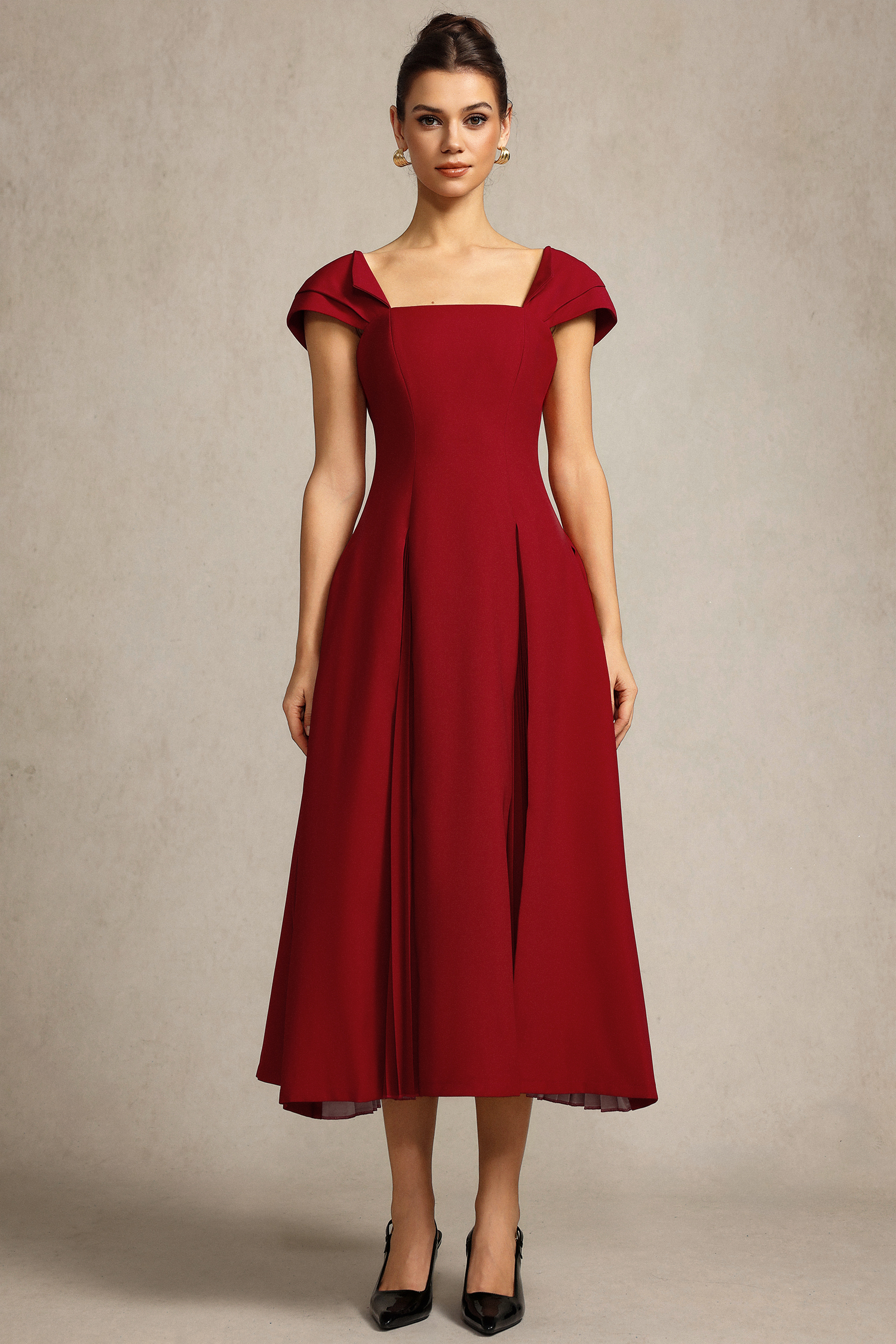 Erica Square Collar Folds Maxi Dress