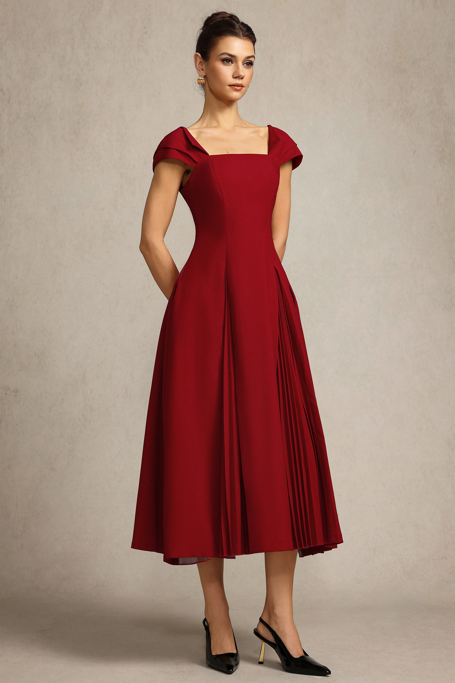 Erica Square Collar Folds Maxi Dress