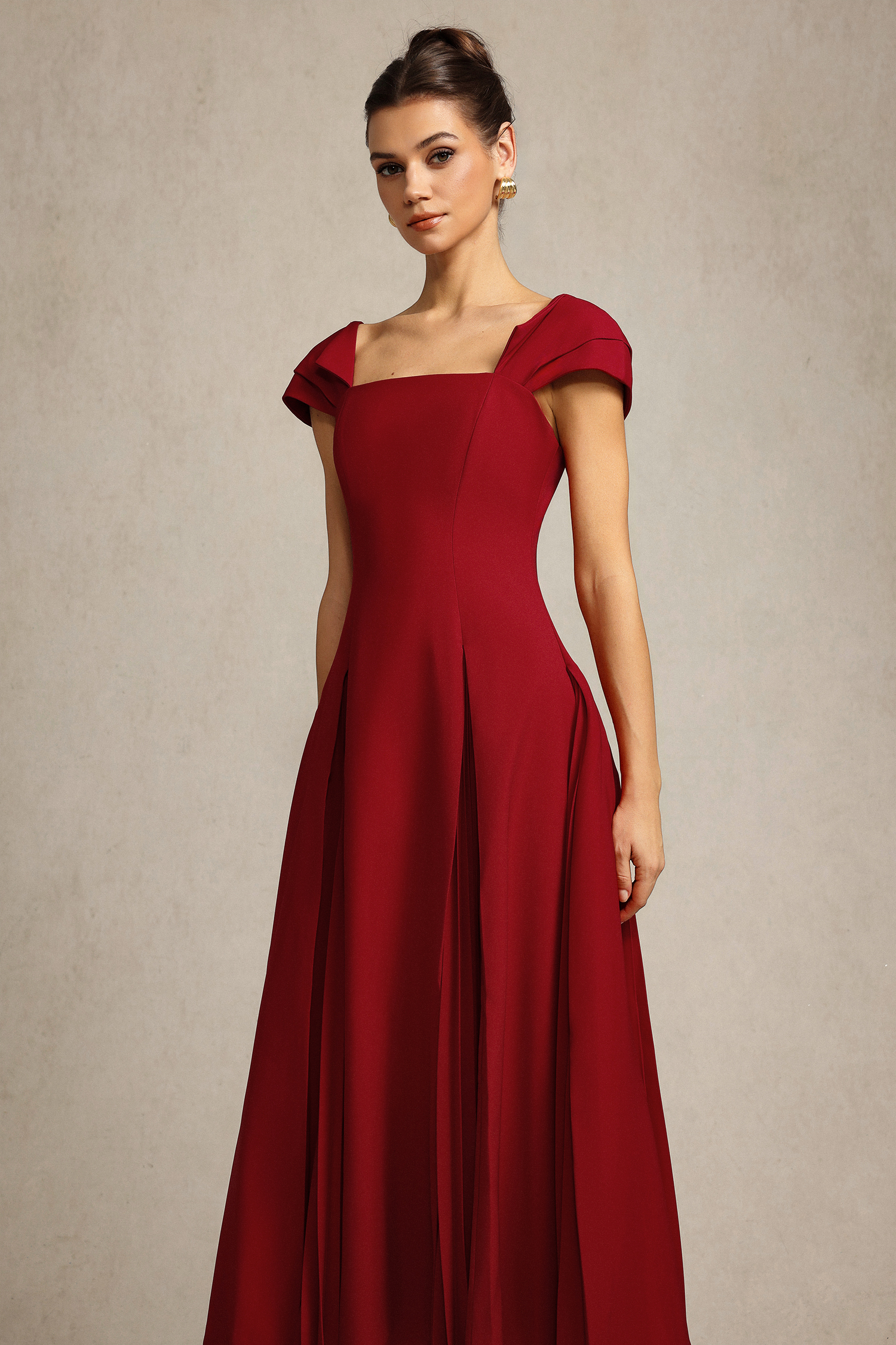 Erica Square Collar Folds Maxi Dress