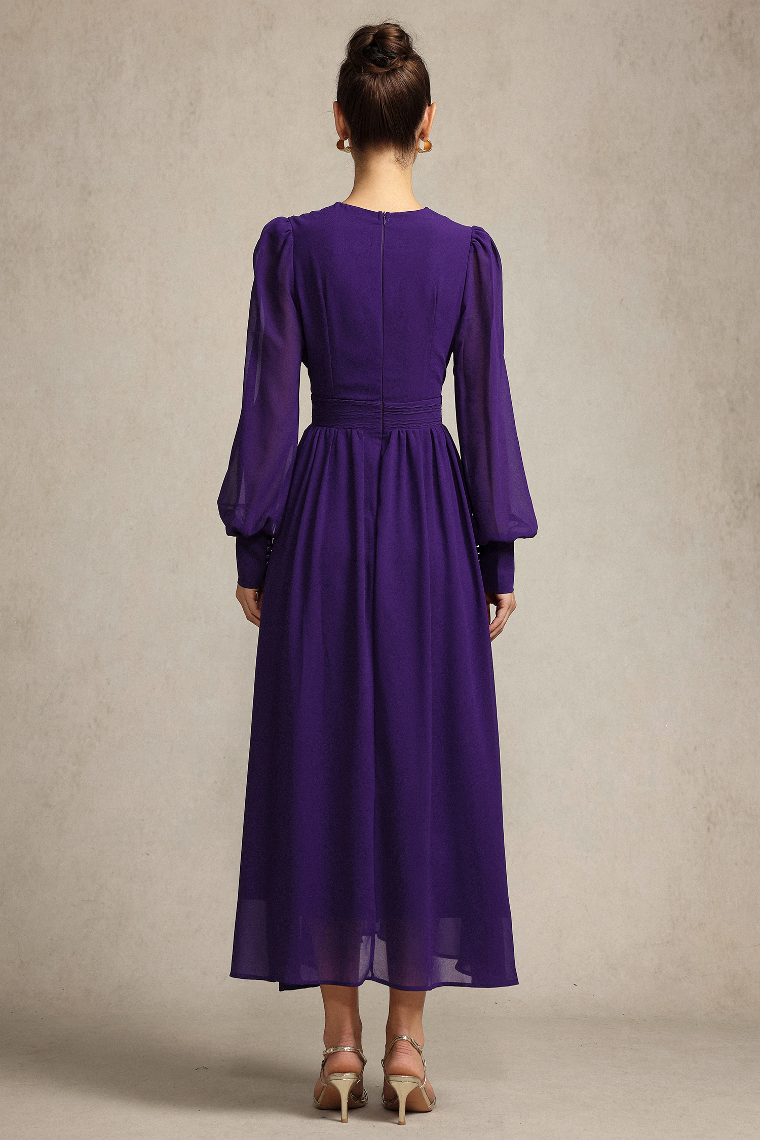 Savia Long Sleeves Folds Maxi Dress