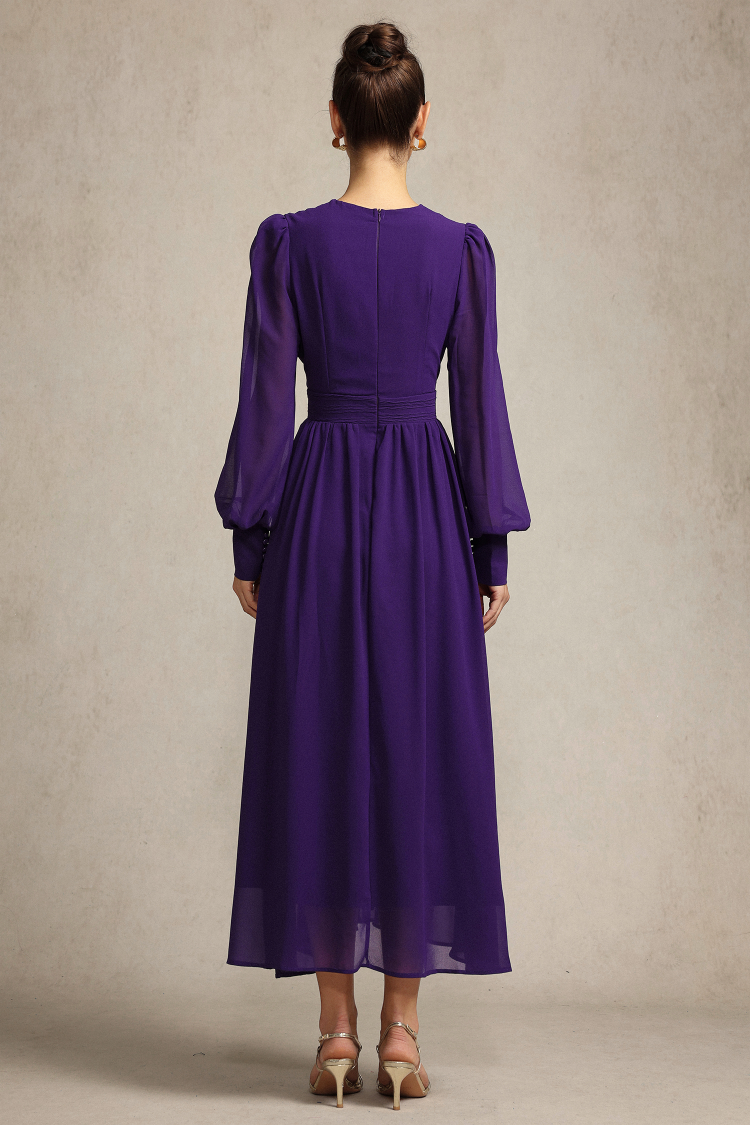 Savia Long Sleeves Folds Maxi Dress