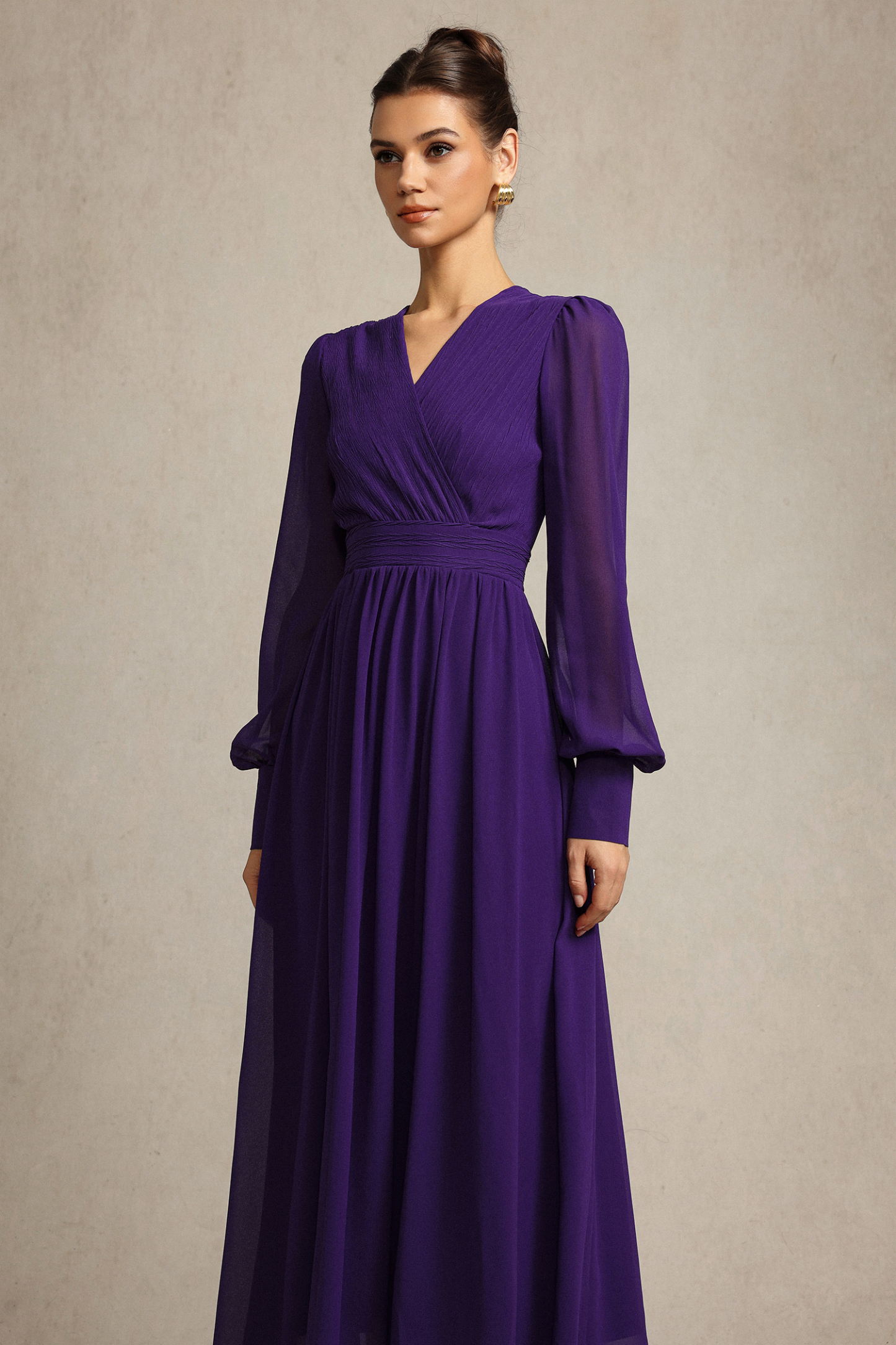 Savia Long Sleeves Folds Maxi Dress