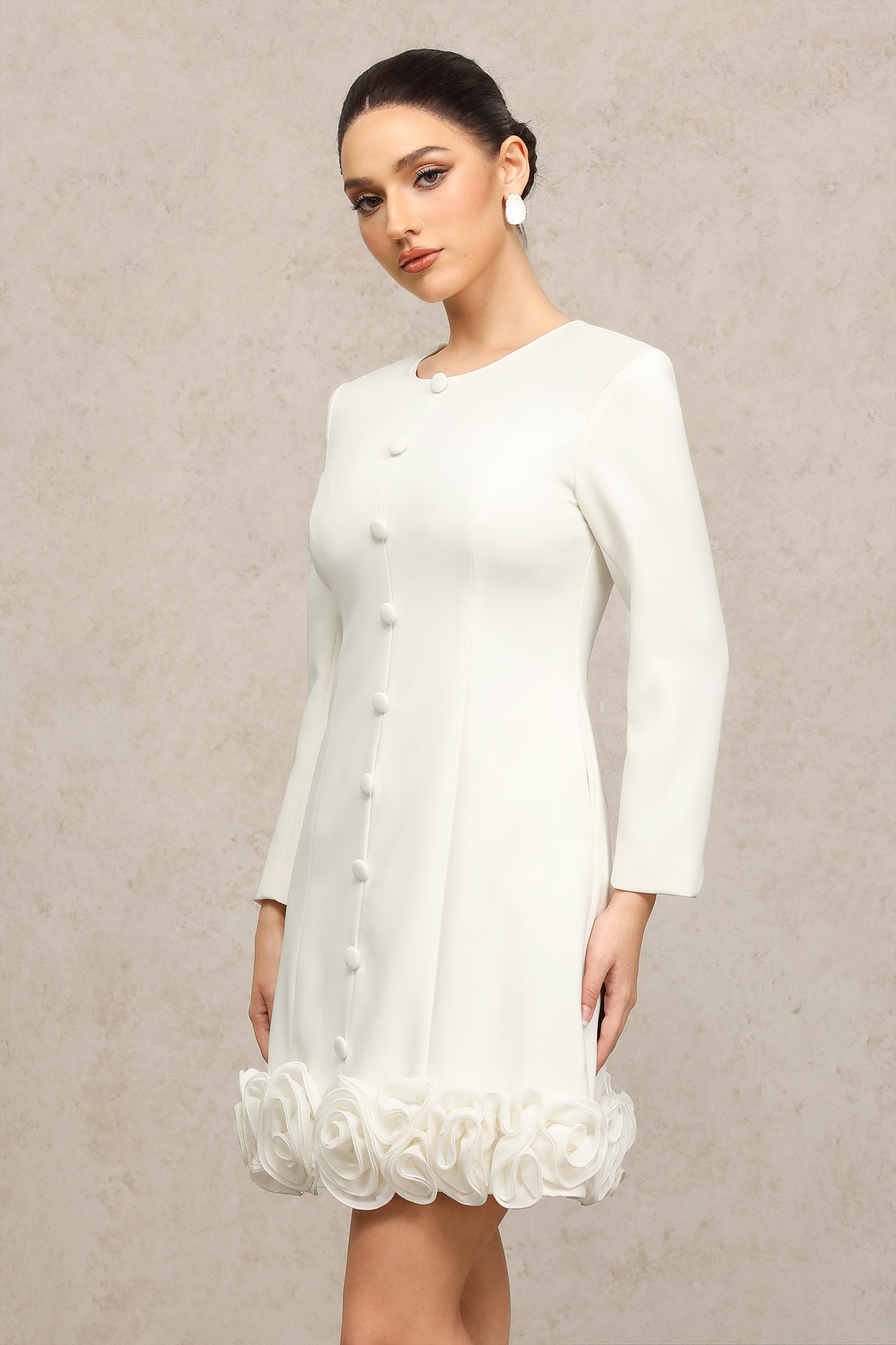 Doluo Round Neck Long Sleeves Flowers Mini Dress