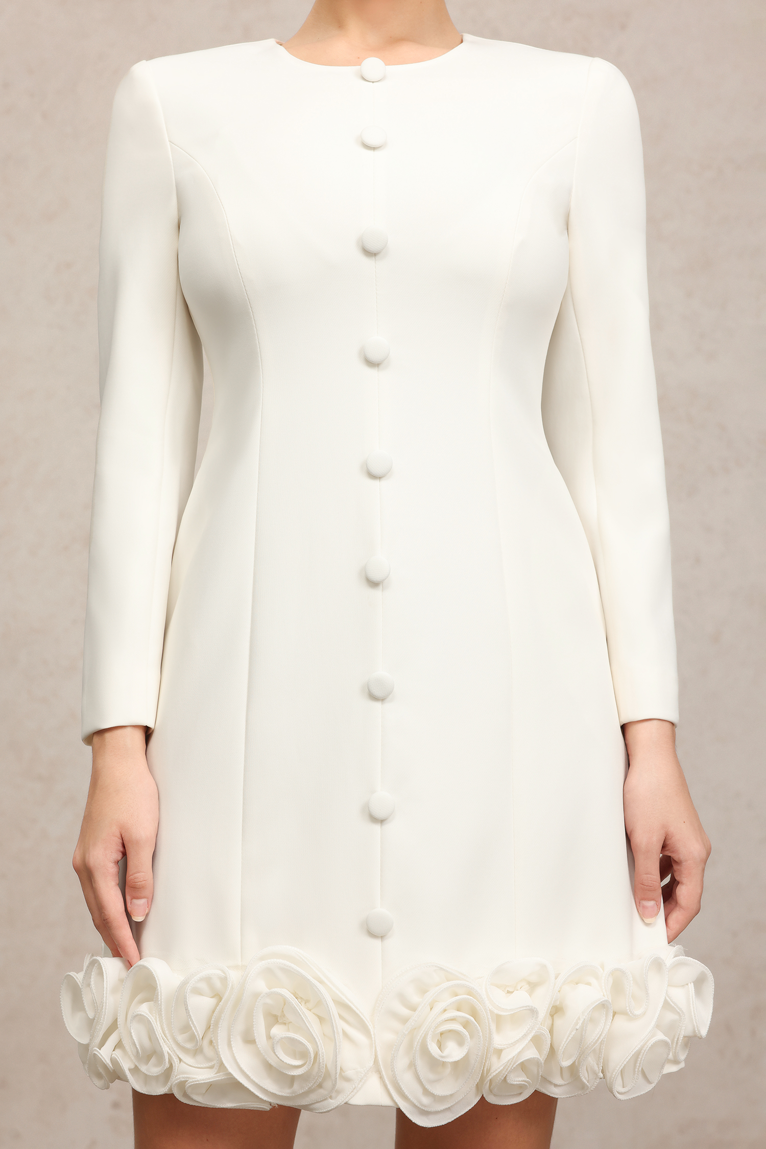 Doluo Round Neck Long Sleeves Flowers Mini Dress