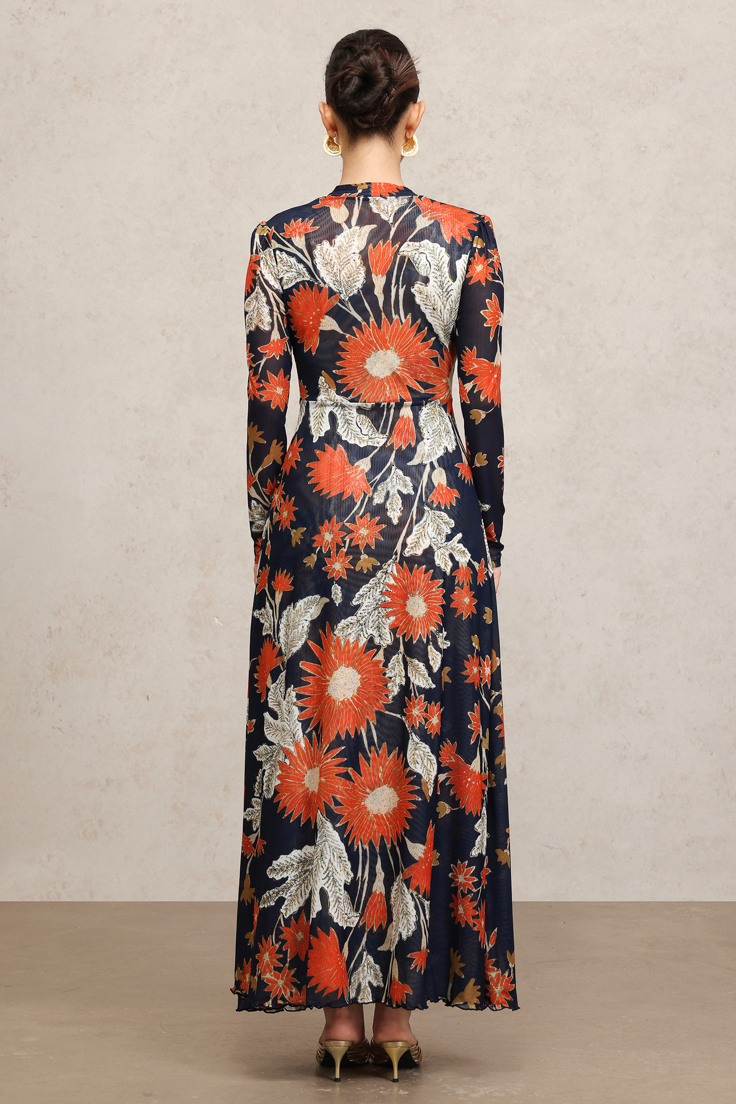 Eero Long Sleeves Floral Printed Slit Maxi Dress