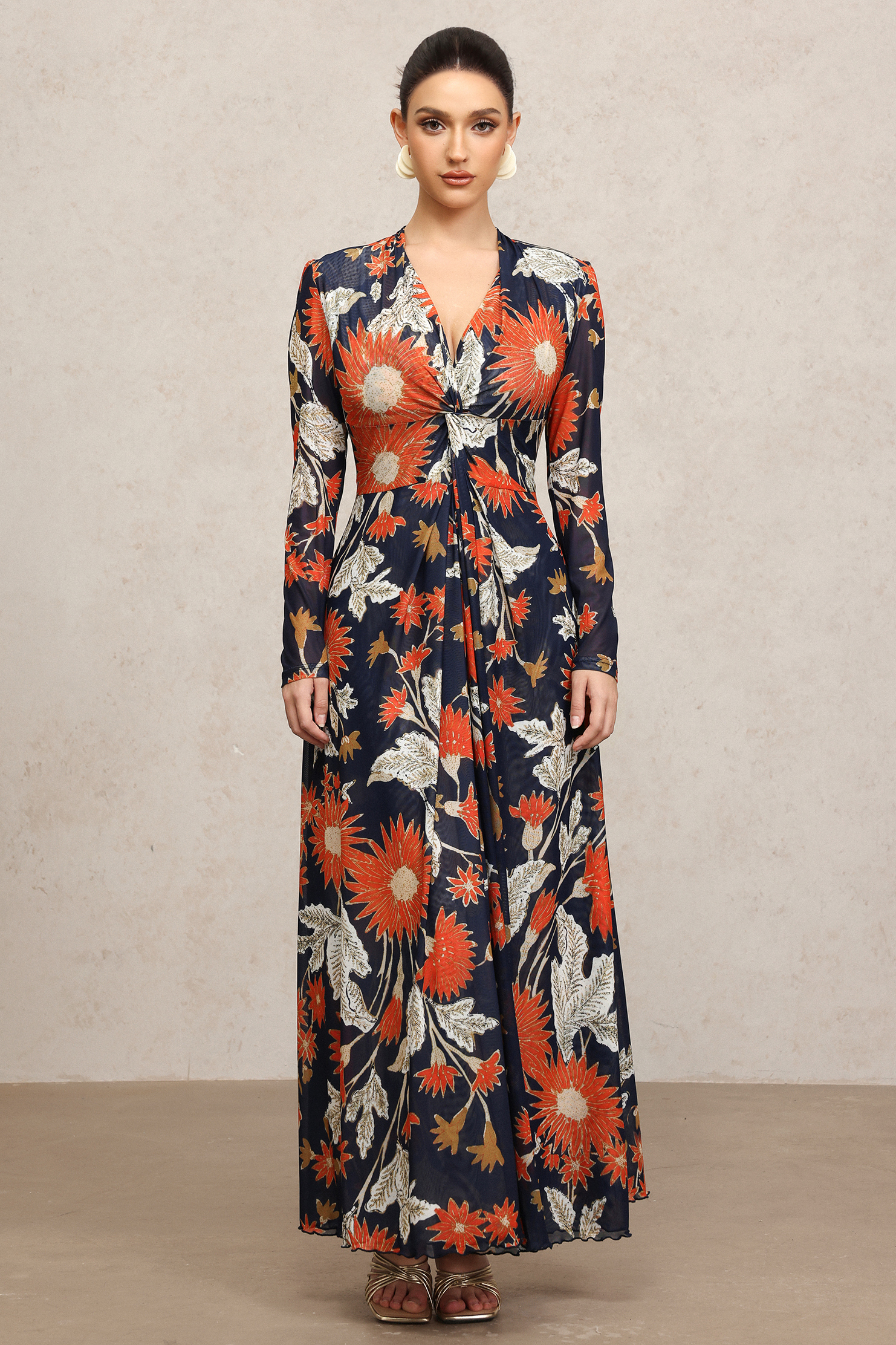 Eero Long Sleeves Floral Printed Slit Maxi Dress