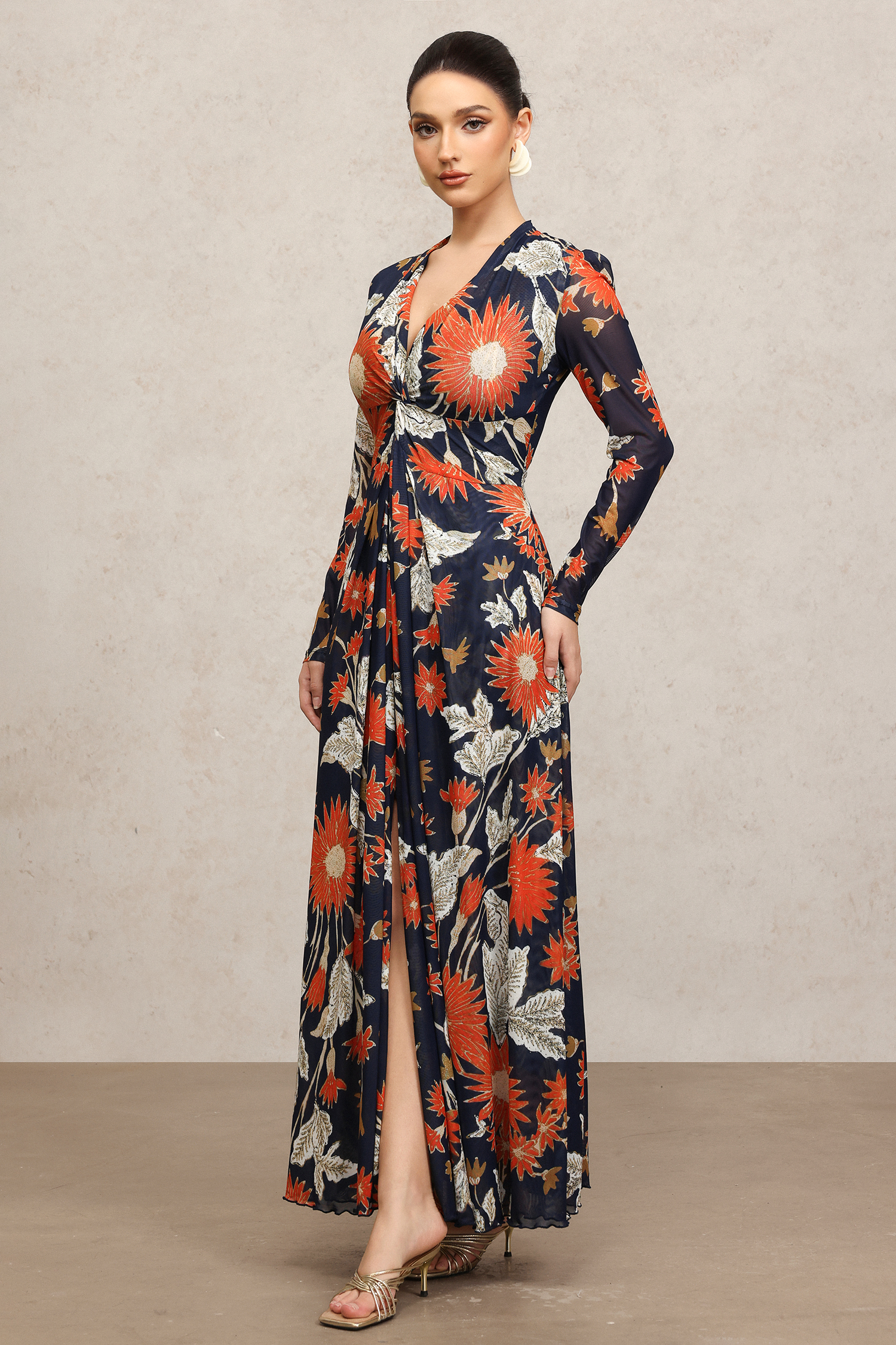 Eero Long Sleeves Floral Printed Slit Maxi Dress