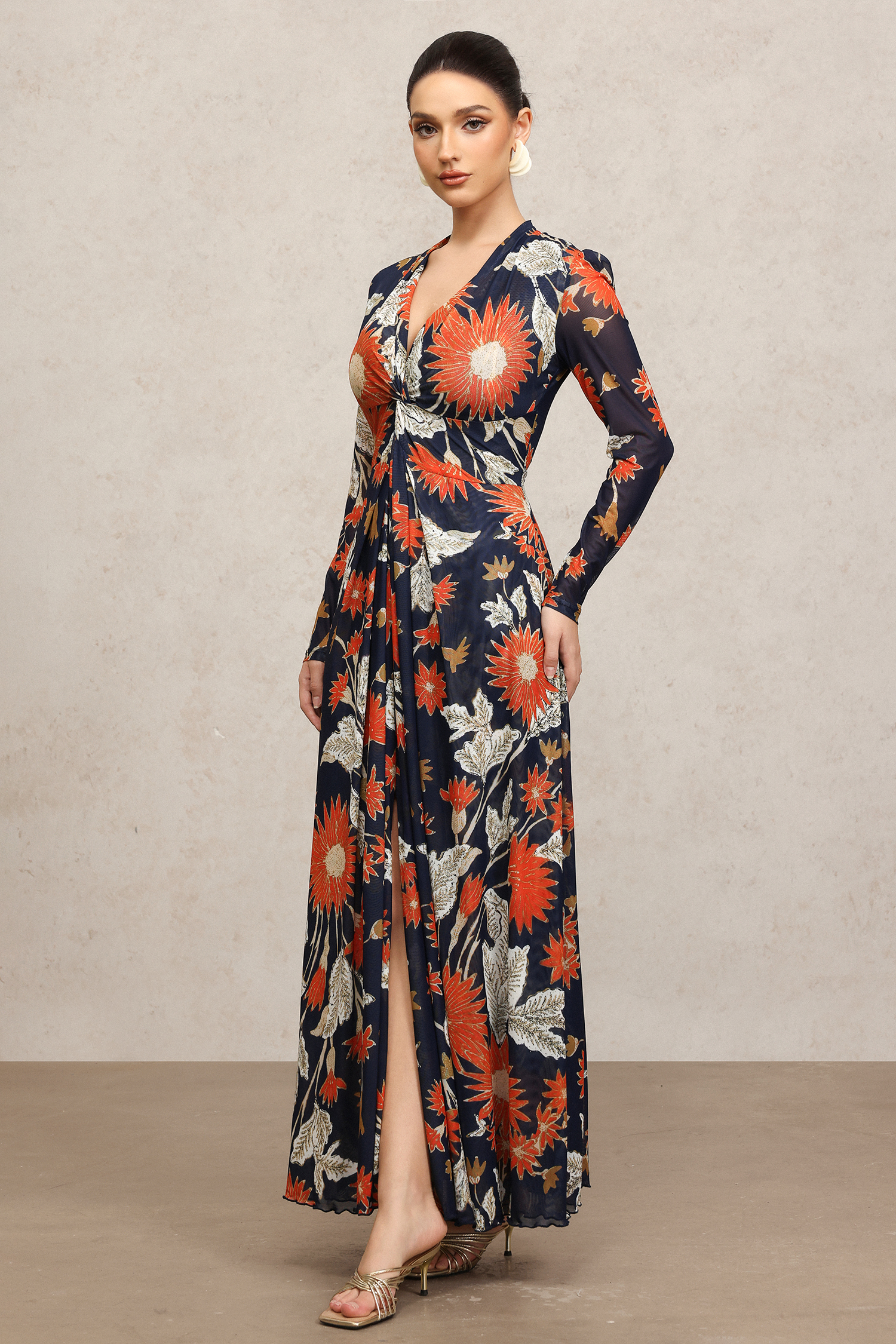 Eero Long Sleeves Floral Printed Slit Maxi Dress