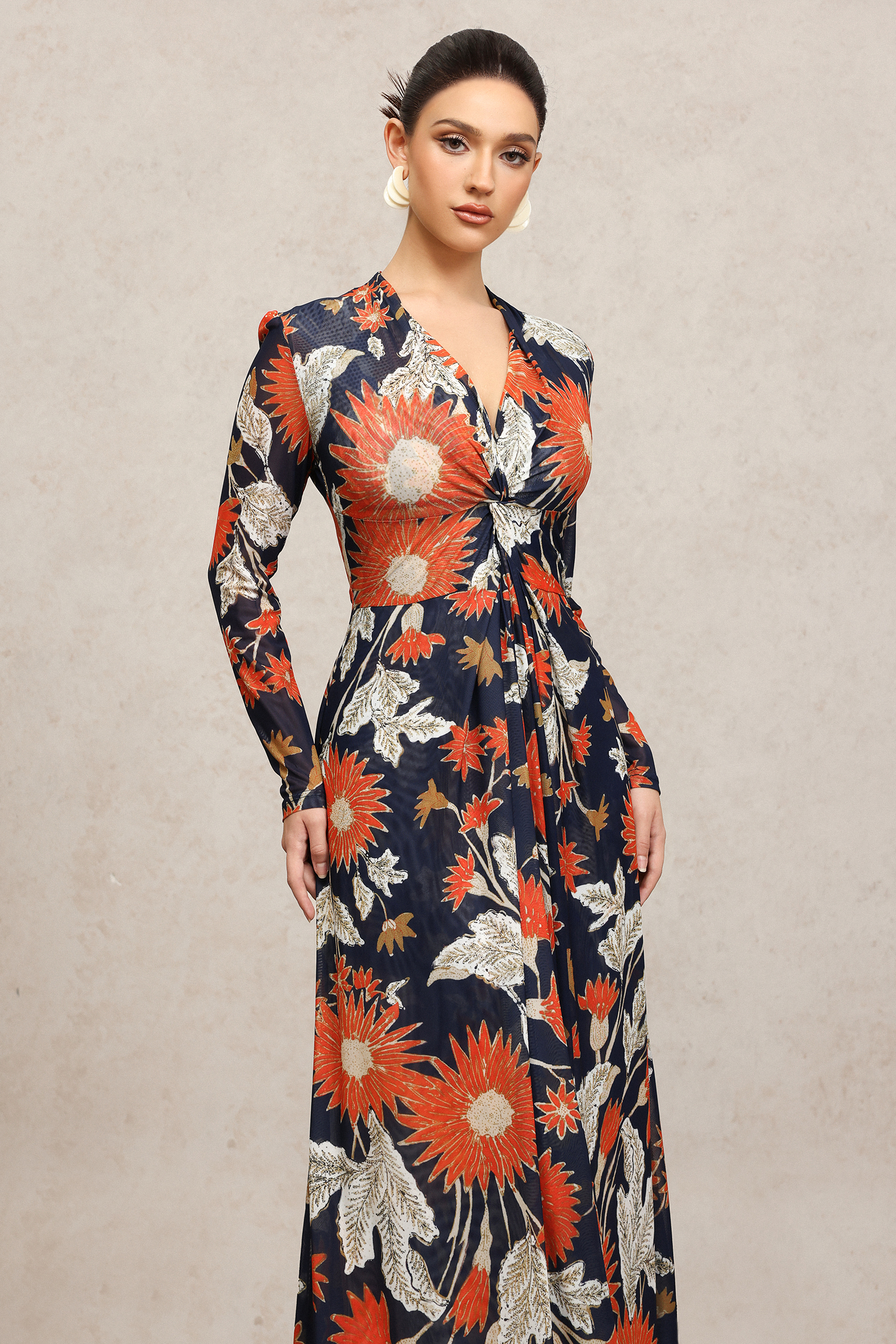 Eero Long Sleeves Floral Printed Slit Maxi Dress