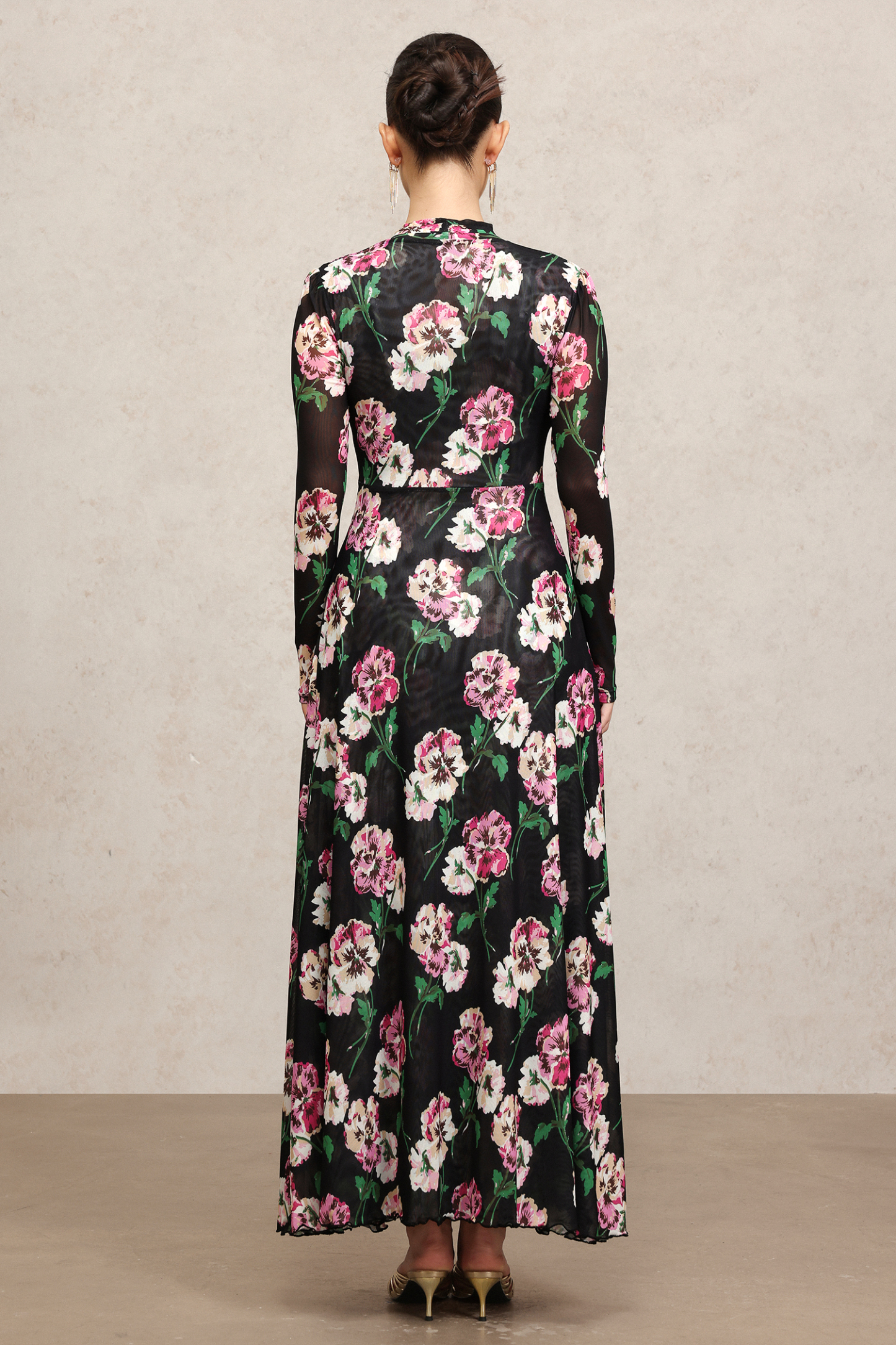 Melia Long Sleeves Floral Printed Slit Maxi Dress