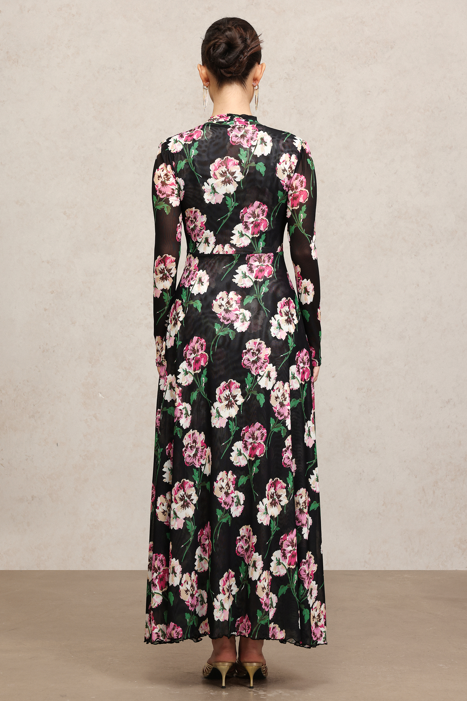 Melia Long Sleeves Floral Printed Slit Maxi Dress