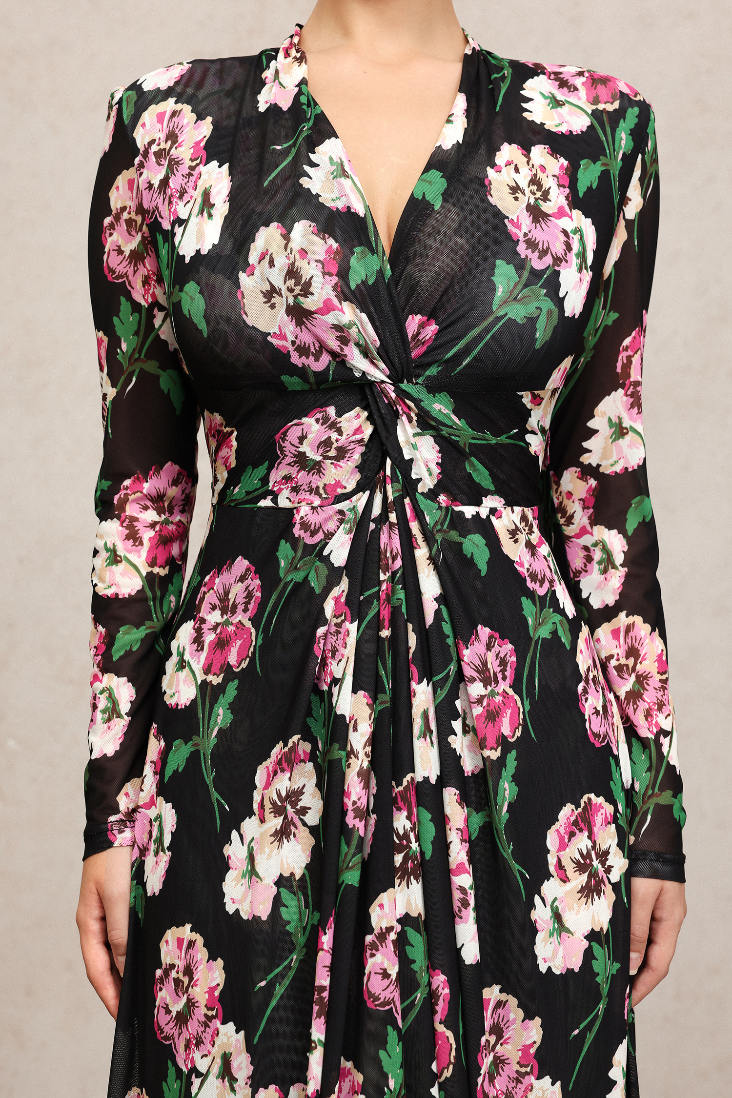 Melia Long Sleeves Floral Printed Slit Maxi Dress