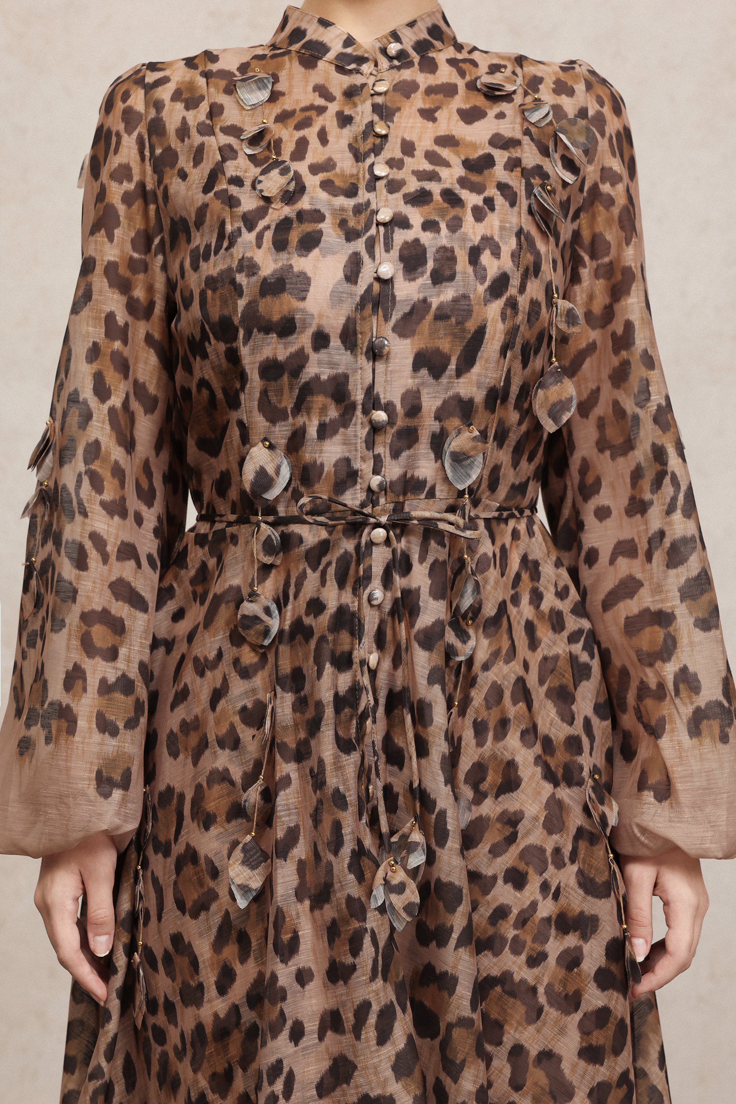 Myra Round Neck Long Sleeves Leopard Print Maxi Dress