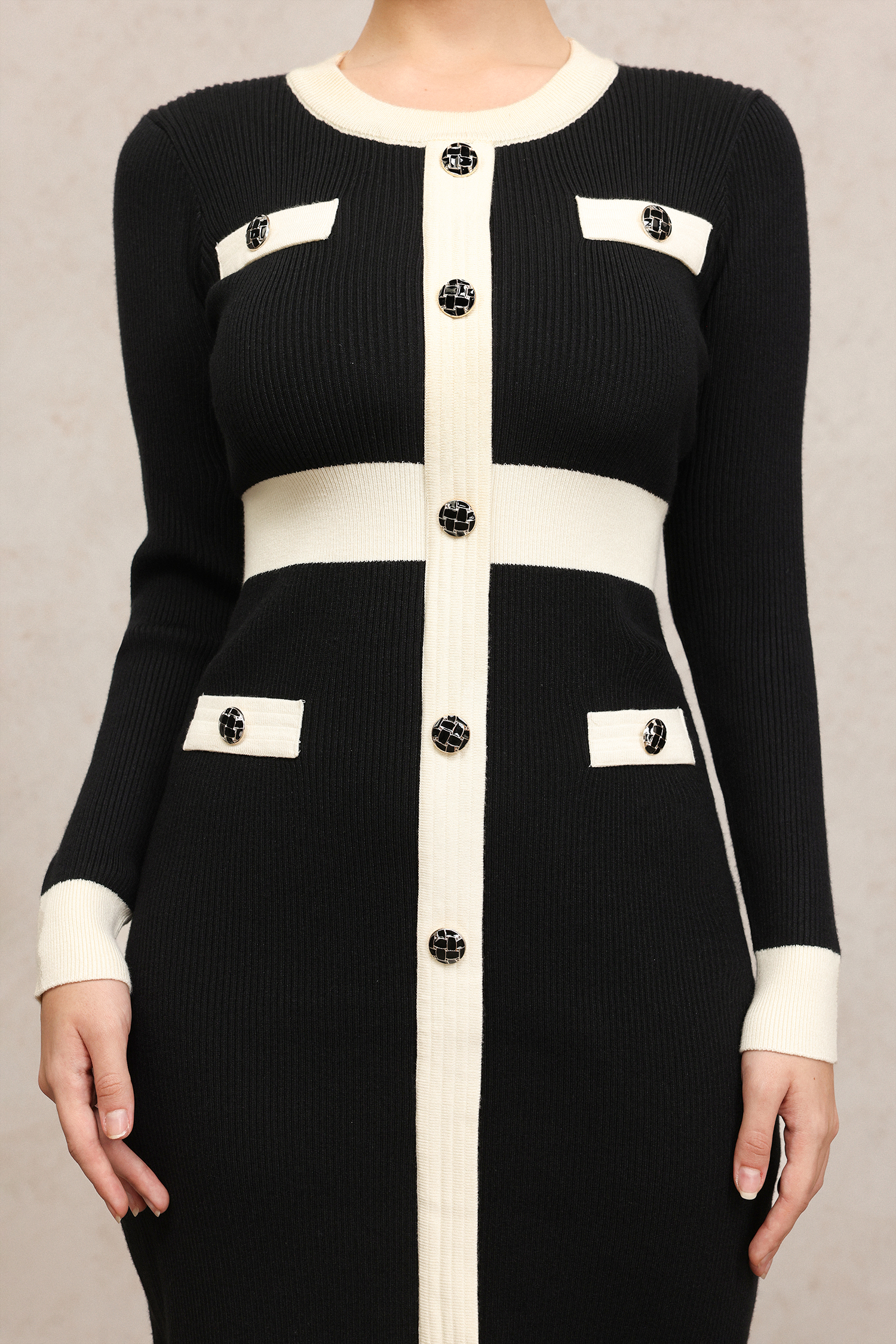 Fero Round Neck Long Sleeves Midi Dress