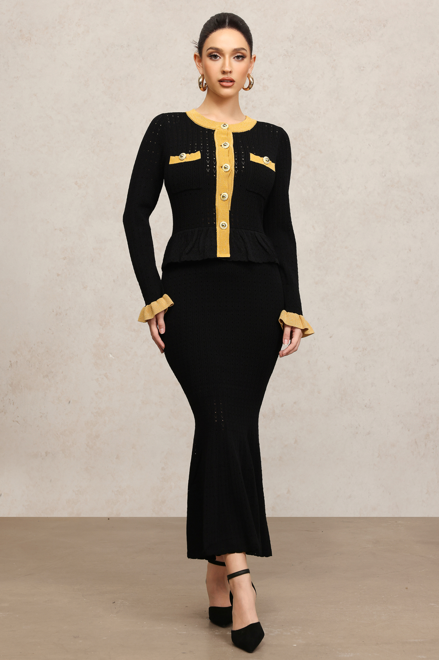 Rumi Round Neck Long Sleeves Fishtail Maxi Dress