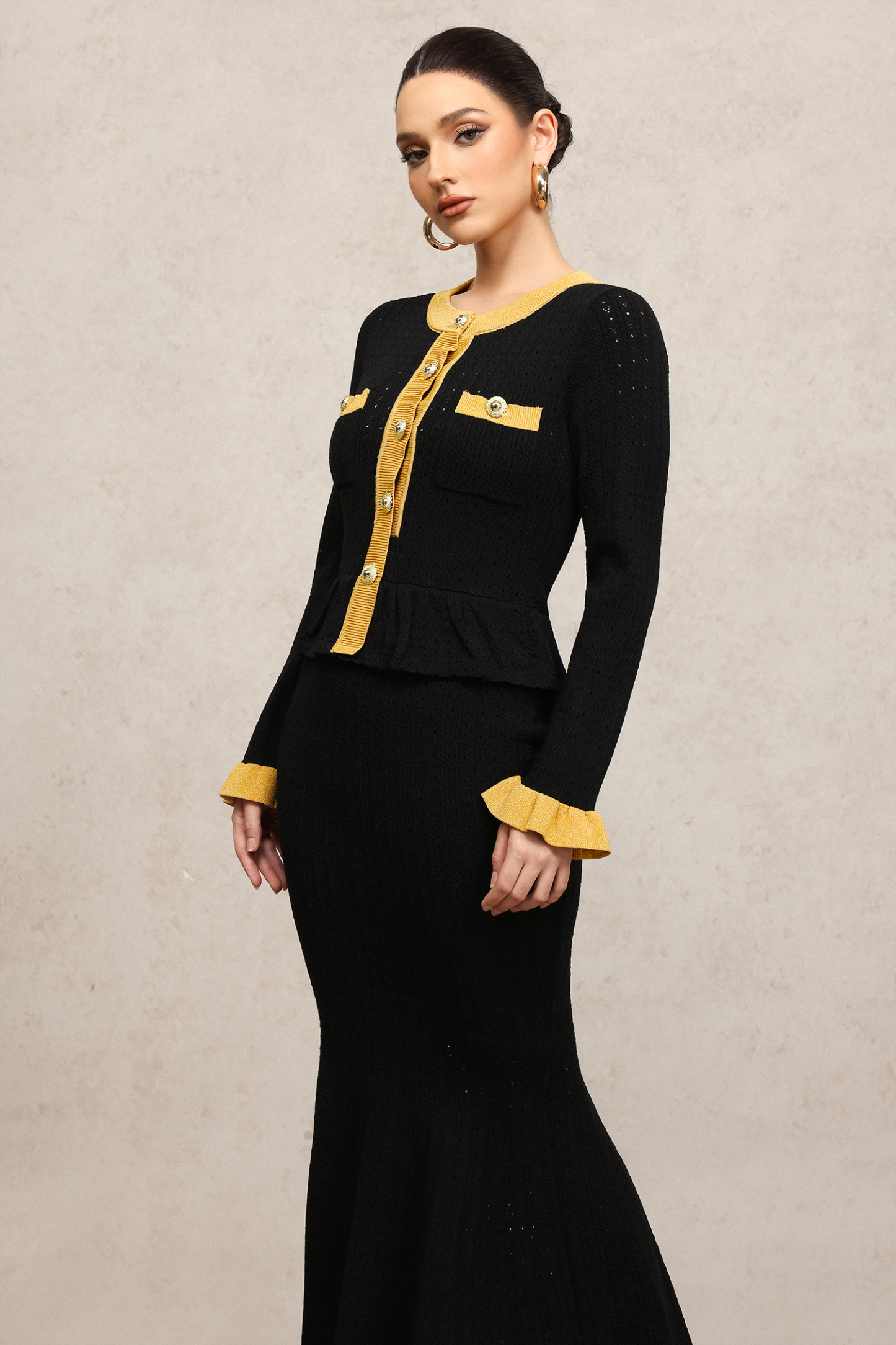 Rumi Round Neck Long Sleeves Fishtail Maxi Dress