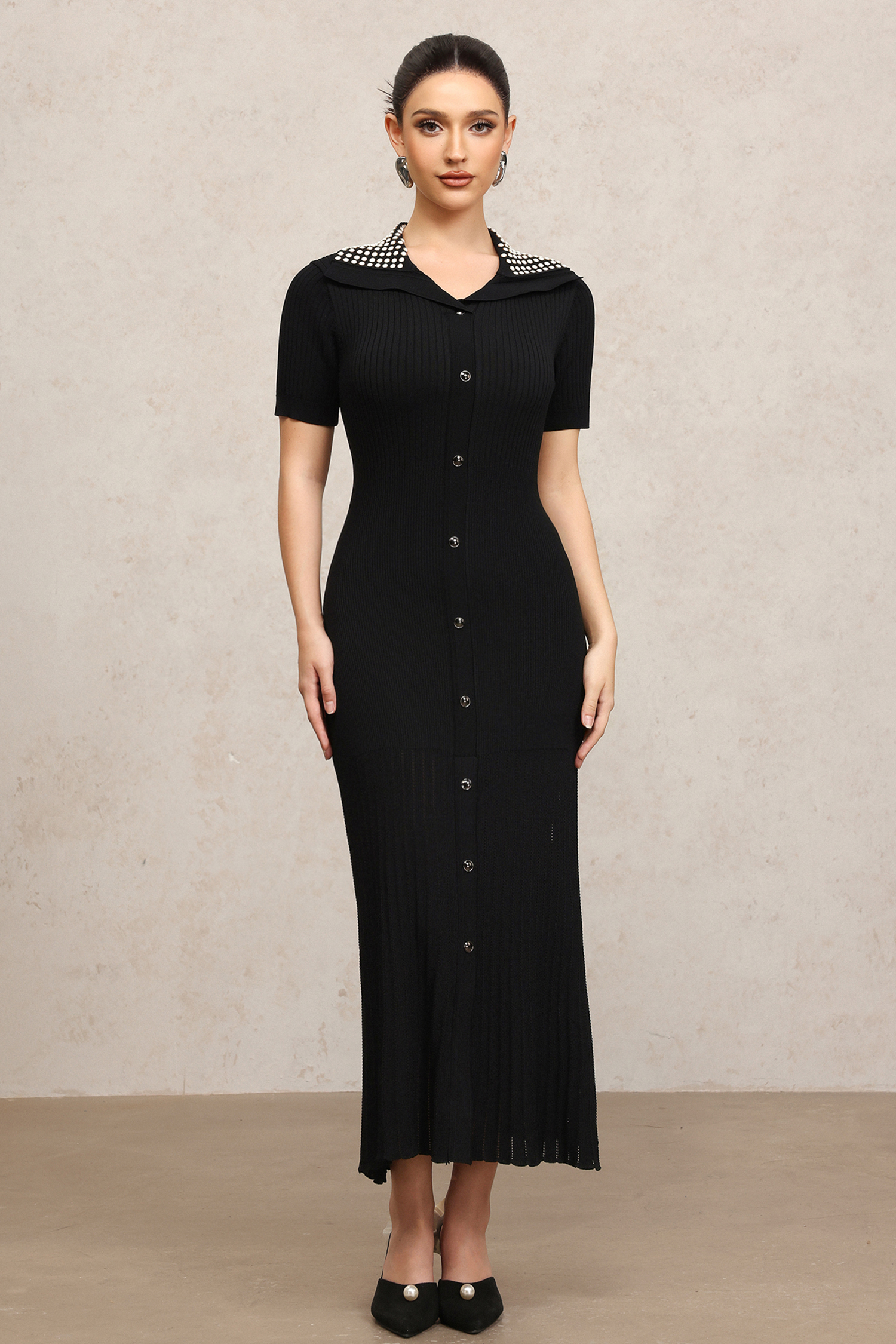 Klaria Short Sleeves Pearl Maxi Dress