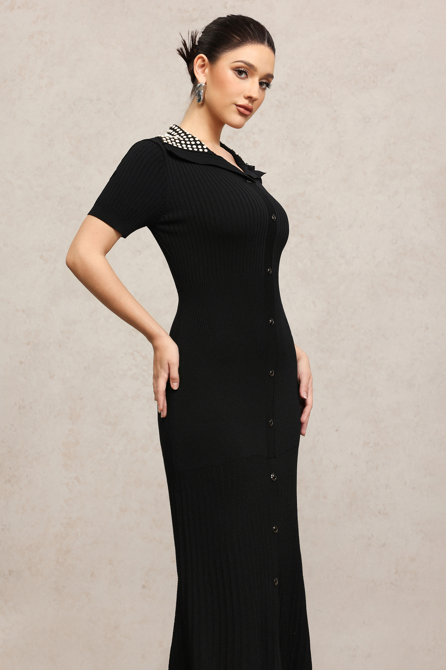Klaria Short Sleeves Pearl Maxi Dress