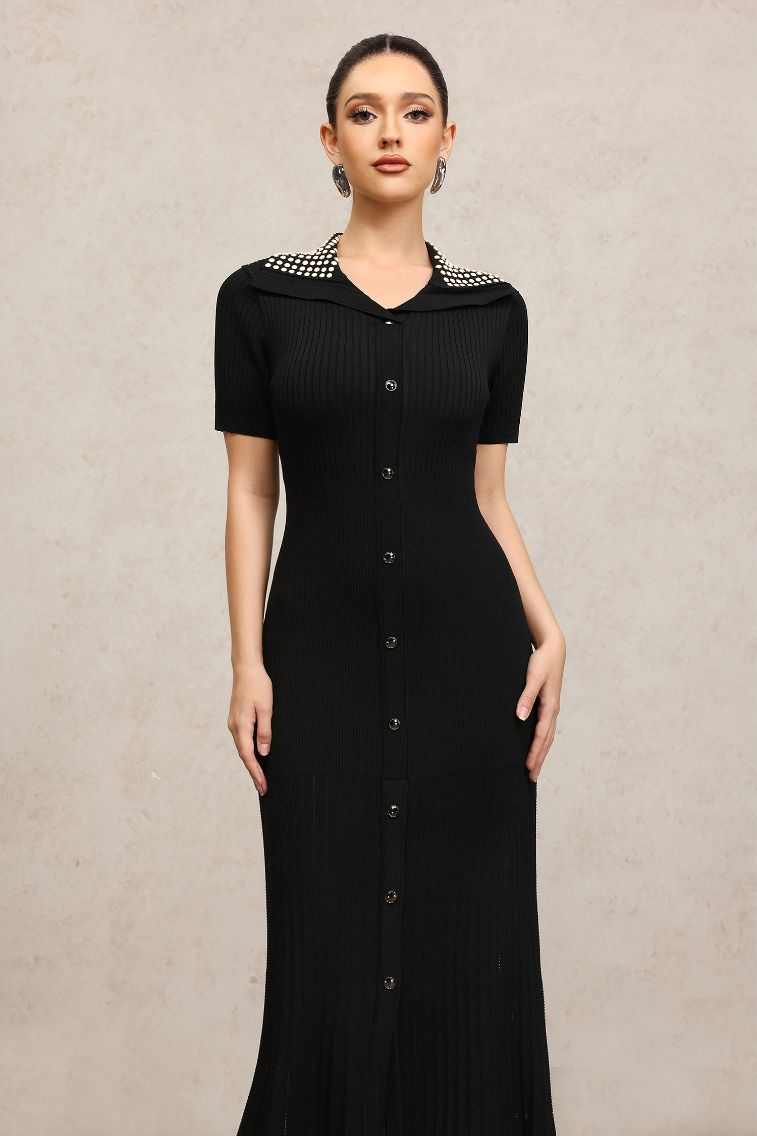 Klaria Short Sleeves Pearl Maxi Dress