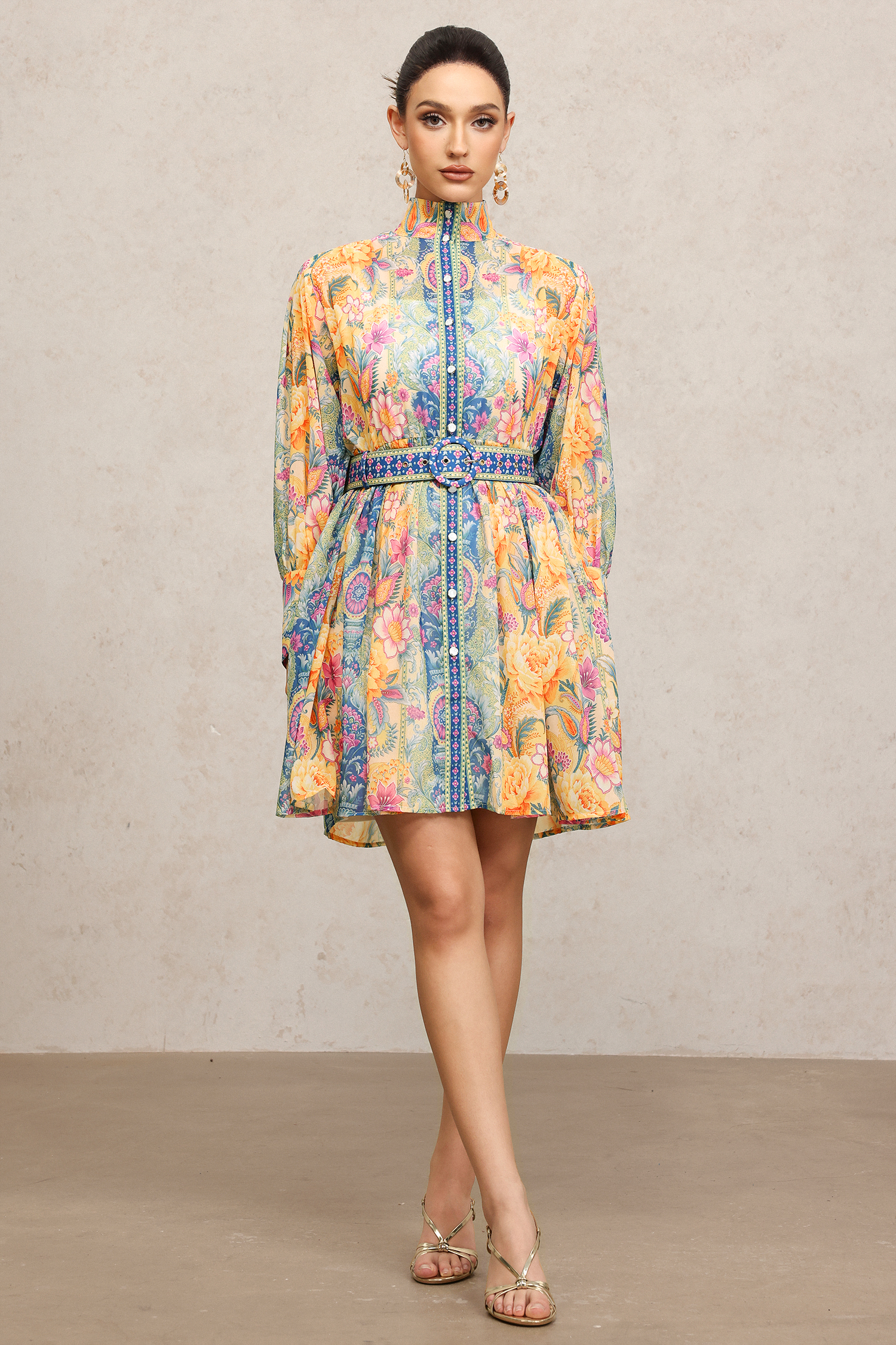 Quiana Long Sleeves Floral Printed Mini Dress