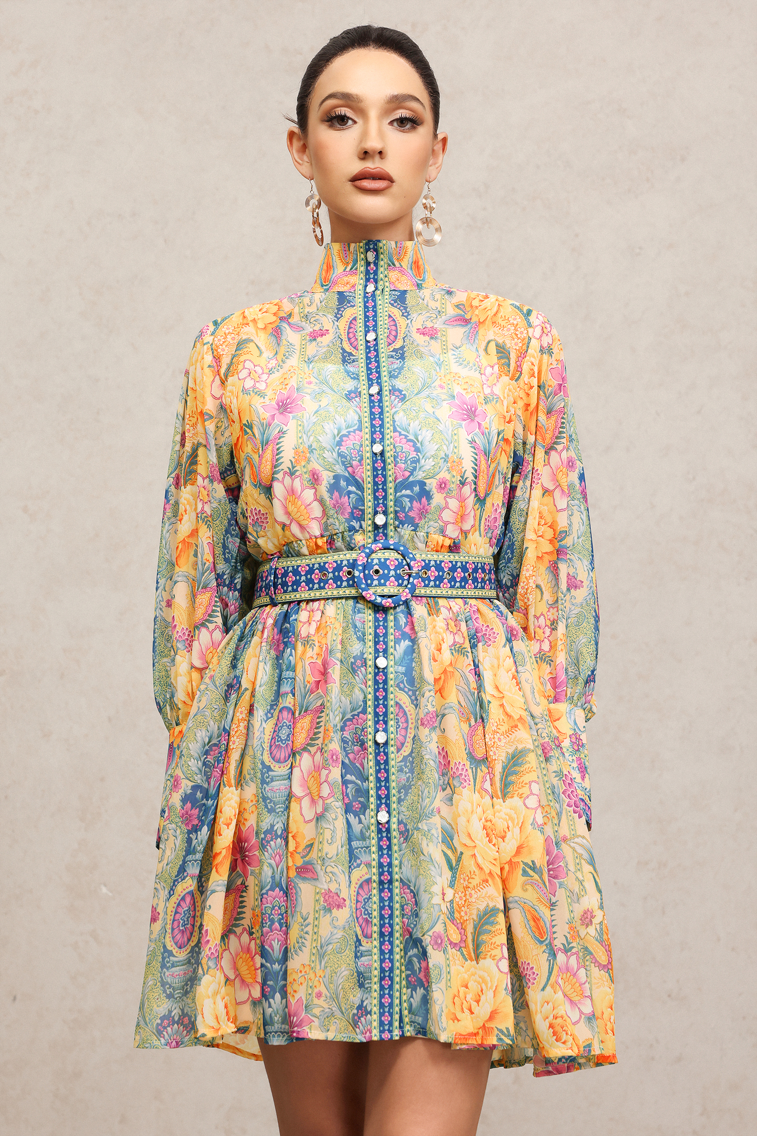 Quiana Long Sleeves Floral Printed Mini Dress