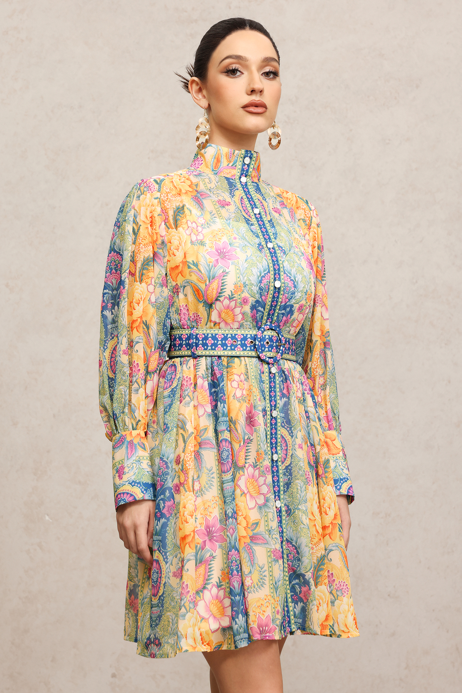 Quiana Long Sleeves Floral Printed Mini Dress