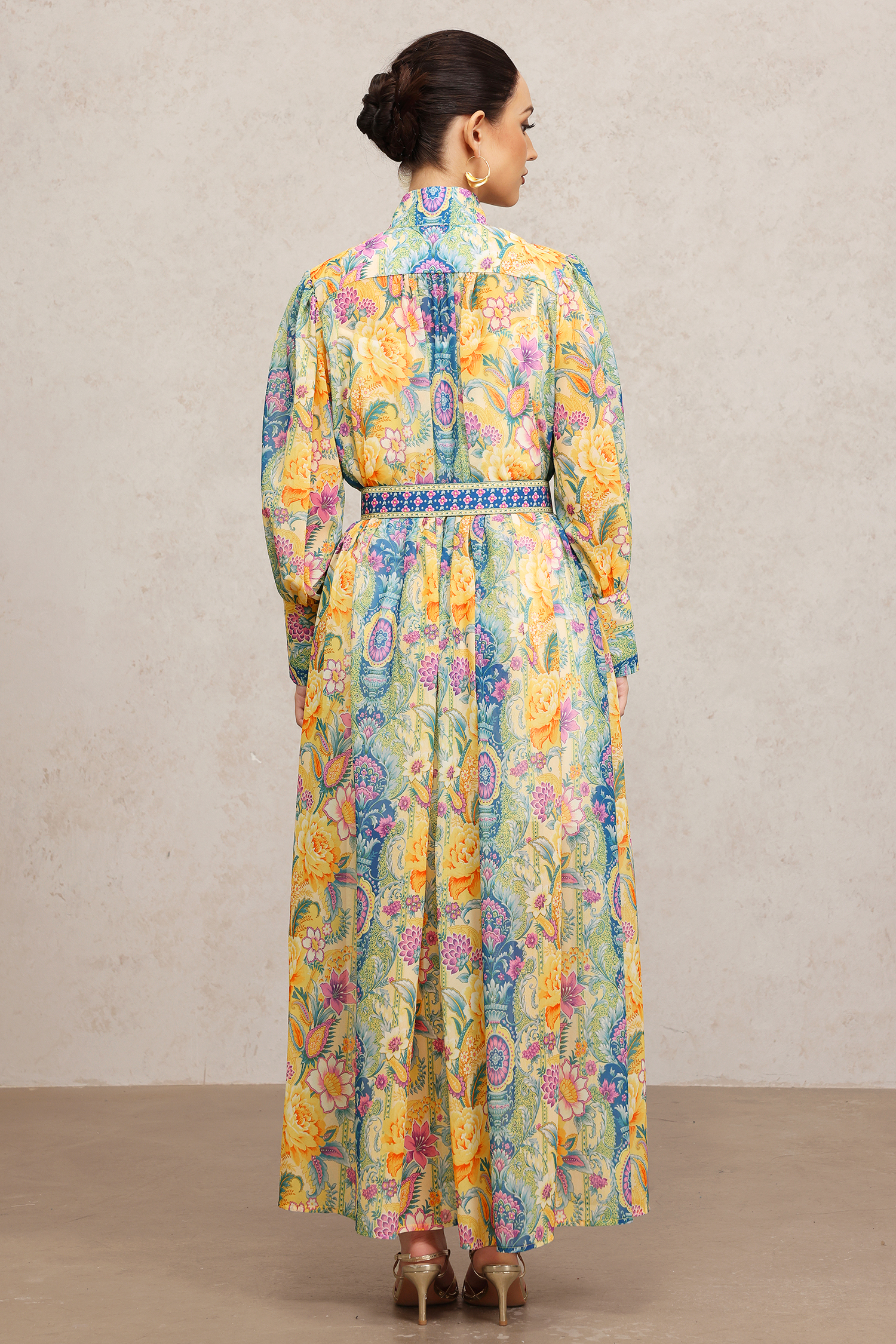 Mocano Long Sleeves Floral Printed Maxi Dress