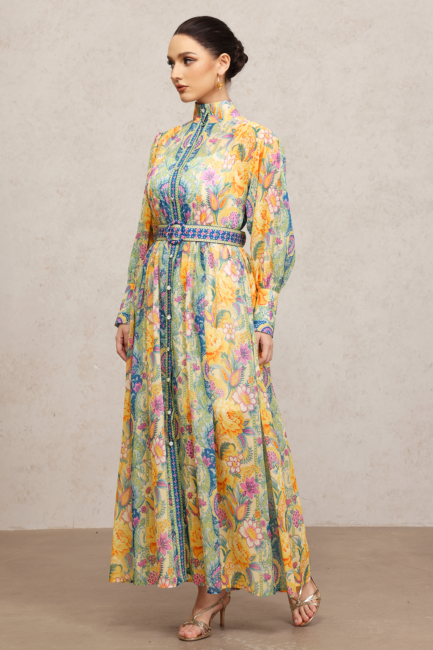 Mocano Long Sleeves Floral Printed Maxi Dress