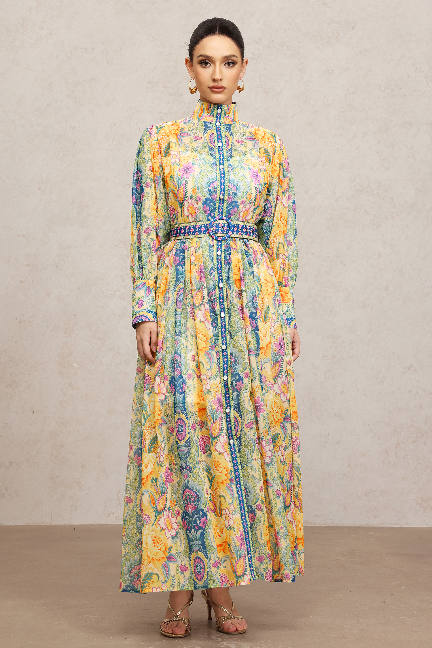 Mocano Long Sleeves Floral Printed Maxi Dress