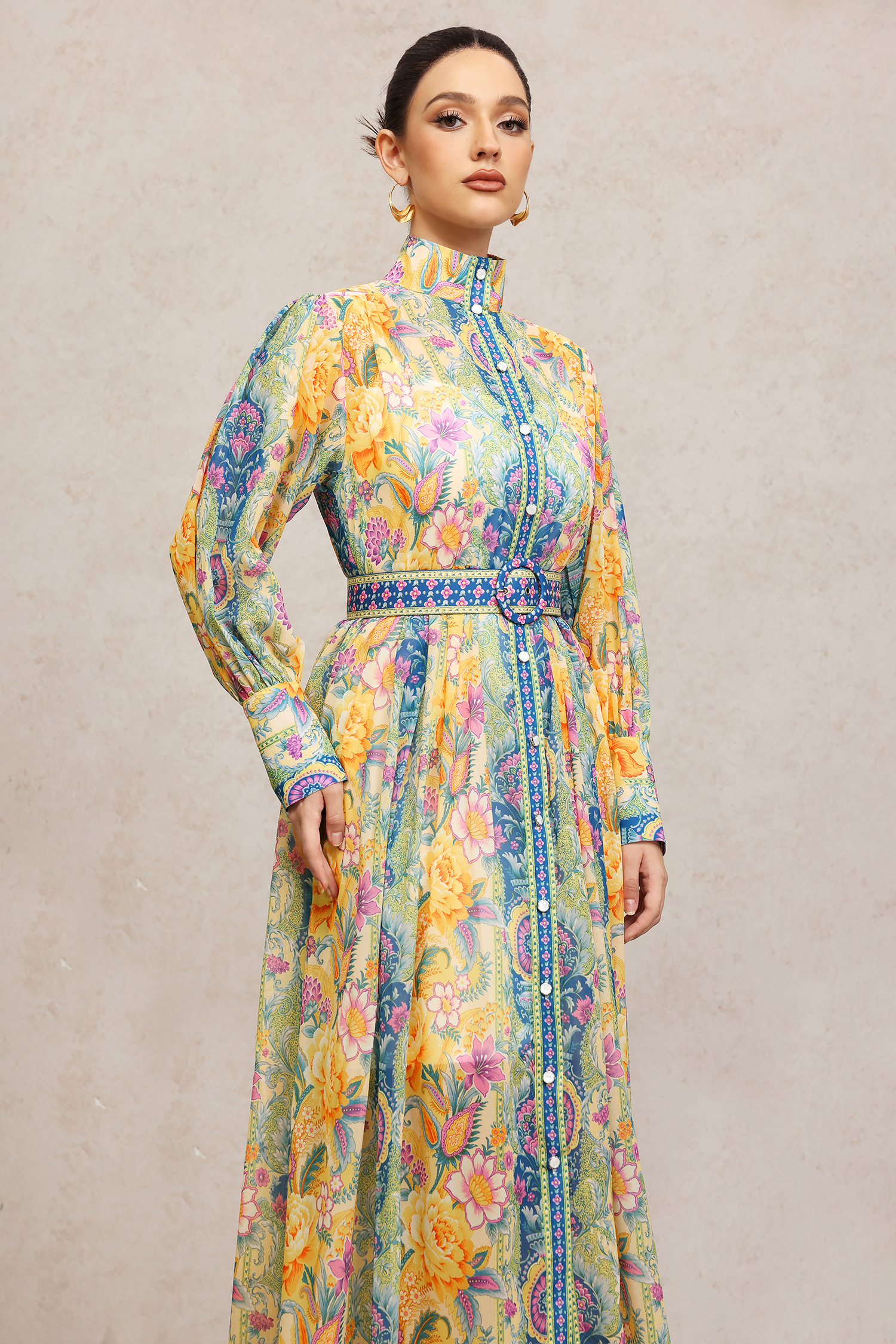 Mocano Long Sleeves Floral Printed Maxi Dress