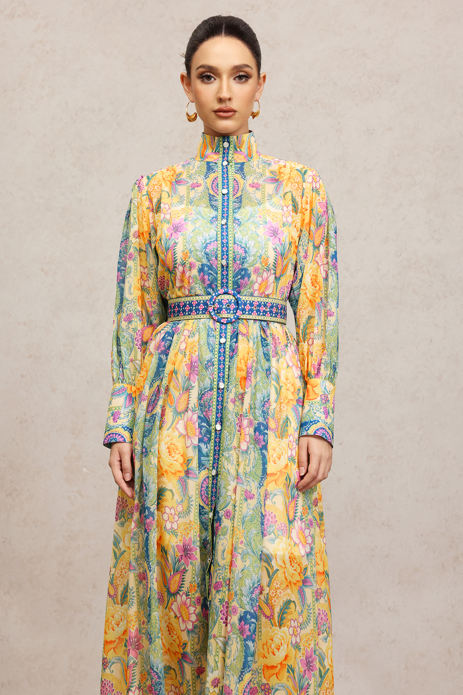 Mocano Long Sleeves Floral Printed Maxi Dress