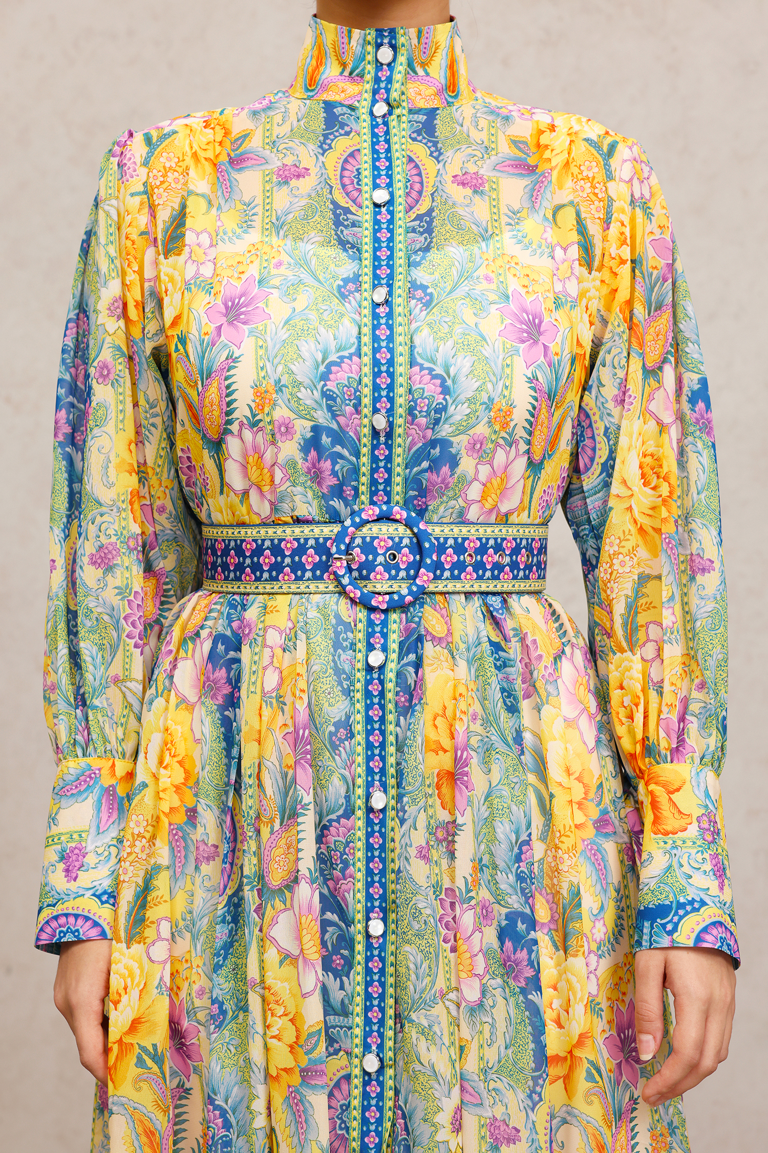 Mocano Long Sleeves Floral Printed Maxi Dress