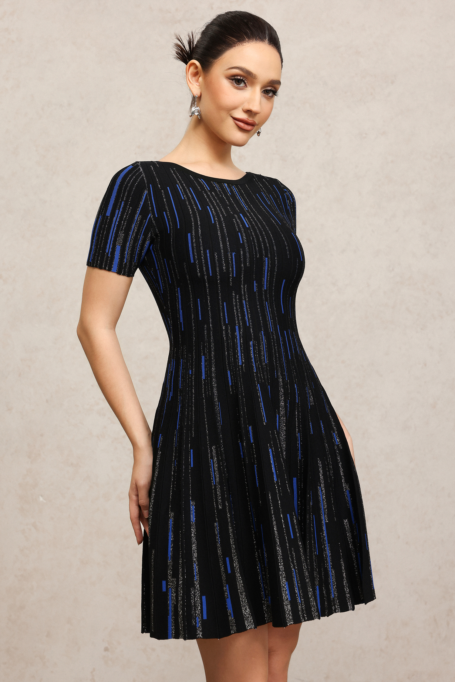 Subra Round Neck Short Sleeves Mini Dress