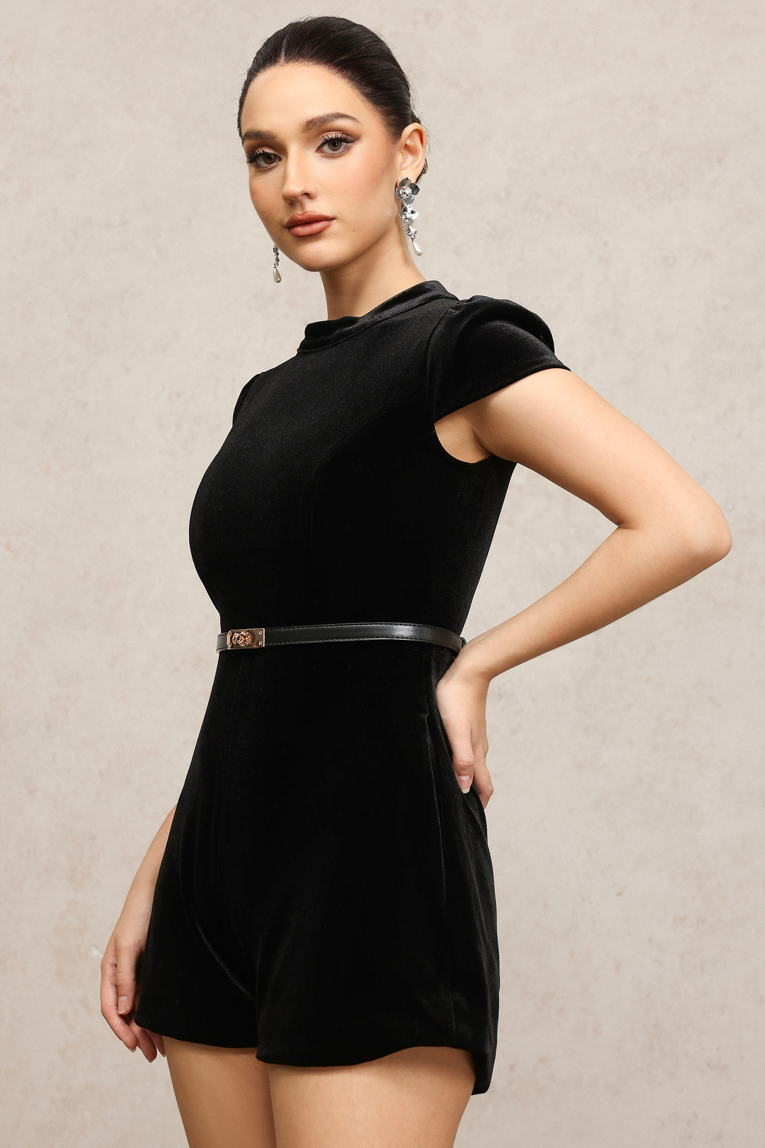 Fritia Round Neck Short Sleeves Mini Jumpsuit